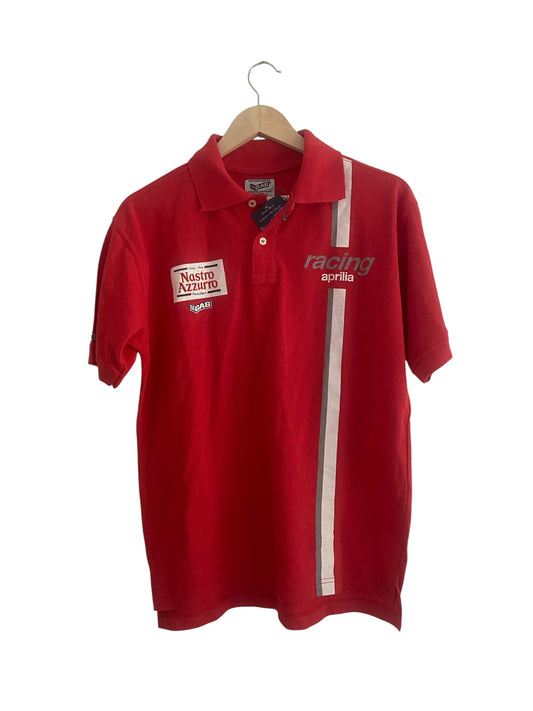 Tricou polo roșu Aprilia Racing x Valentino Rossi, mărimea S, nou cu etichetă, logo pe piept, stil motorsport