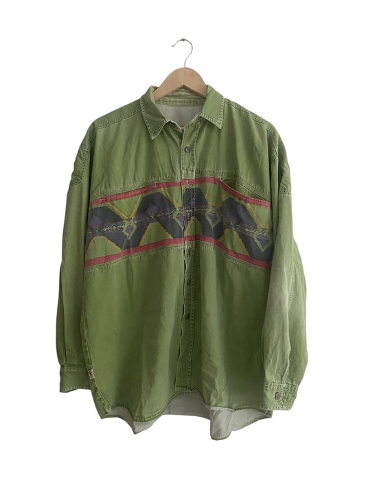 👕 Vintage Western Style Washed Green Shirt