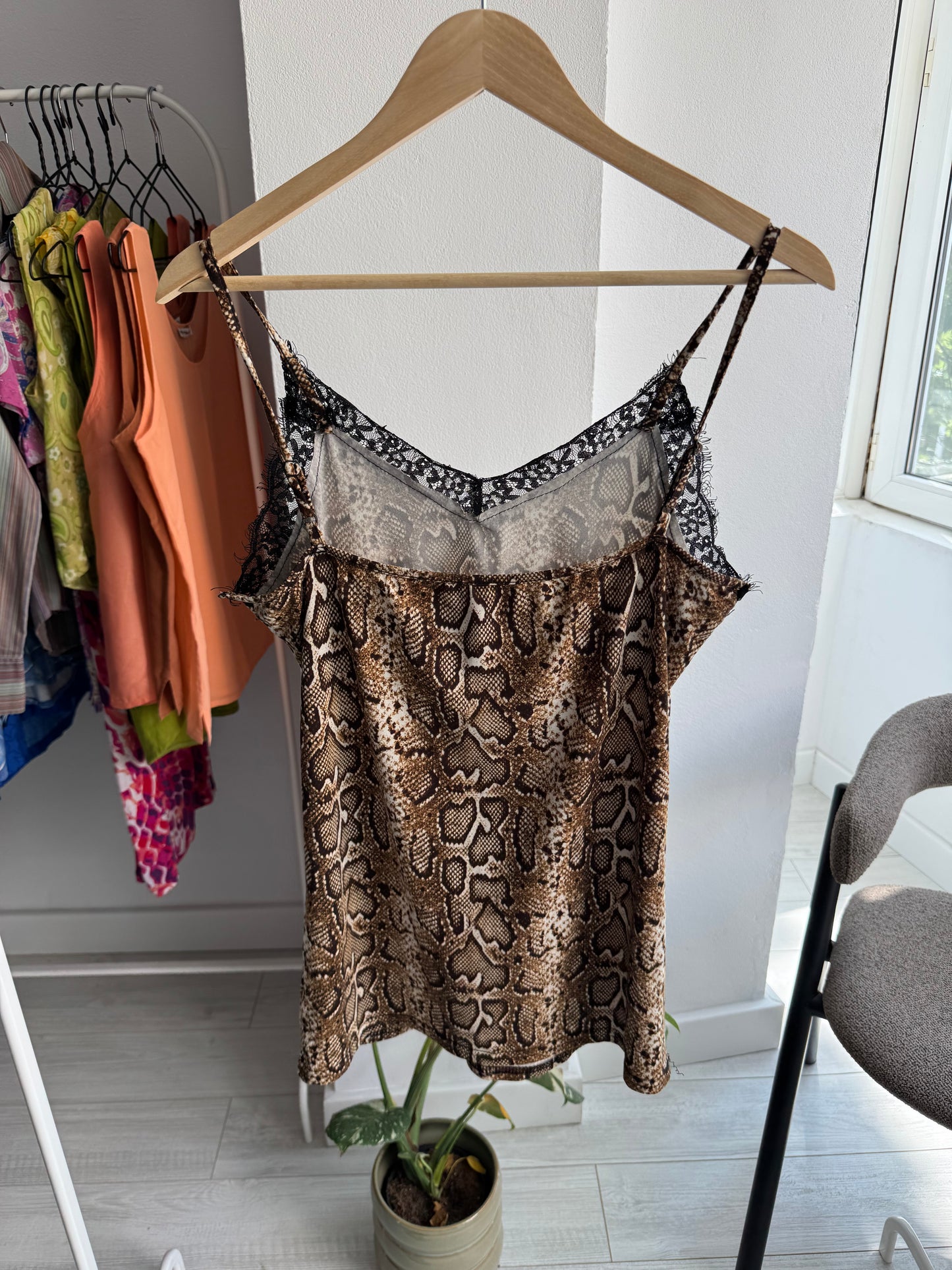 🐍 Cami Top Snakeskin Print Y2K | Stretch – M/L Damă