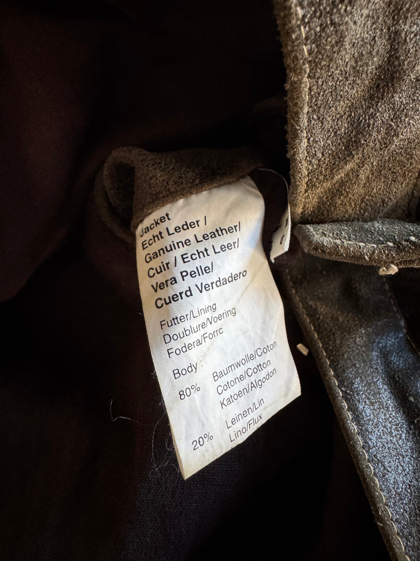 🧥 Jachetă Trucker Vintage din Piele întoarsă – Mărimea L – Patină Autentică