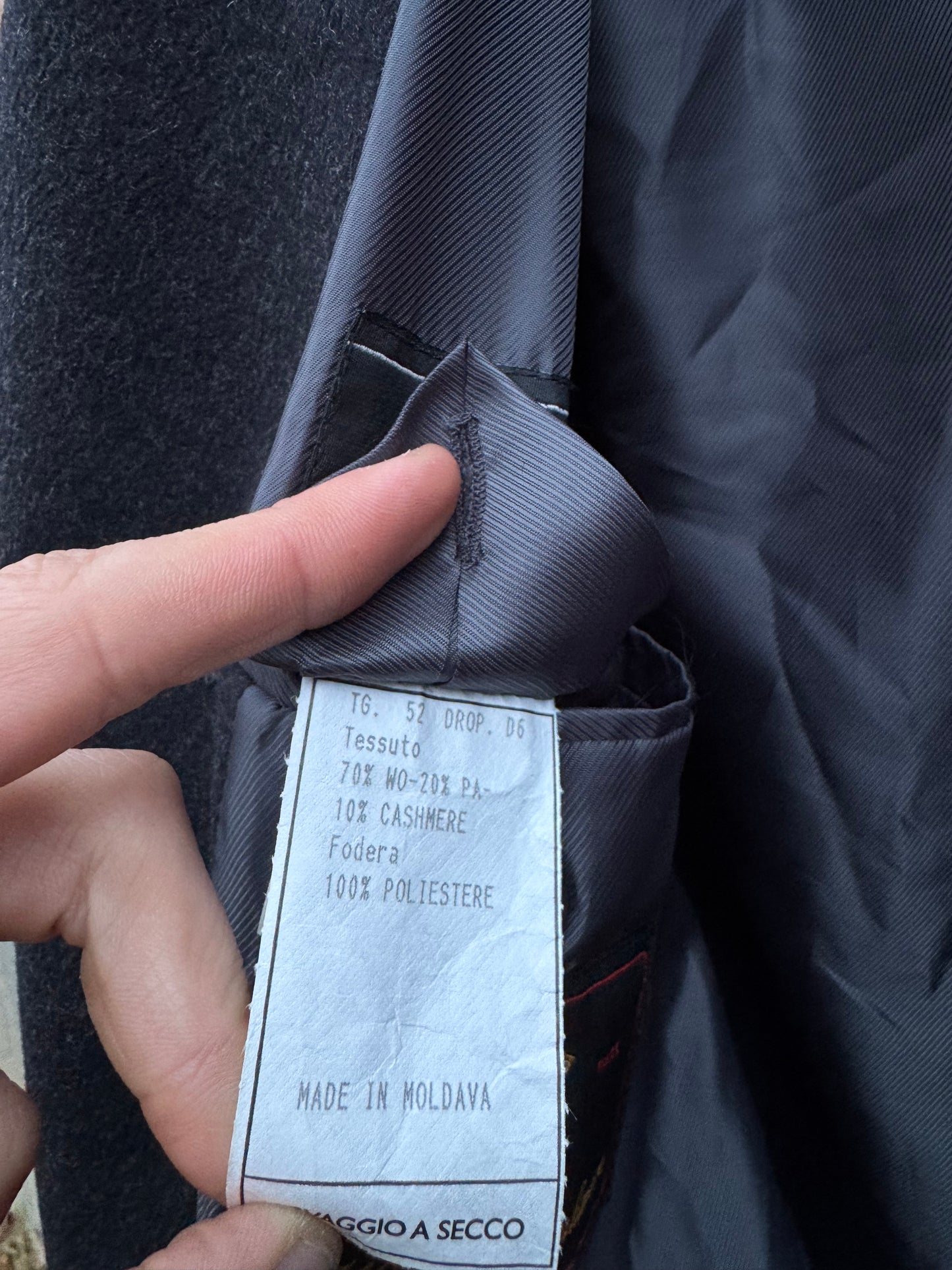 🧥 Palton Vintage Bărbați Gri Închis din Lână și Cașmir – 52 (L)