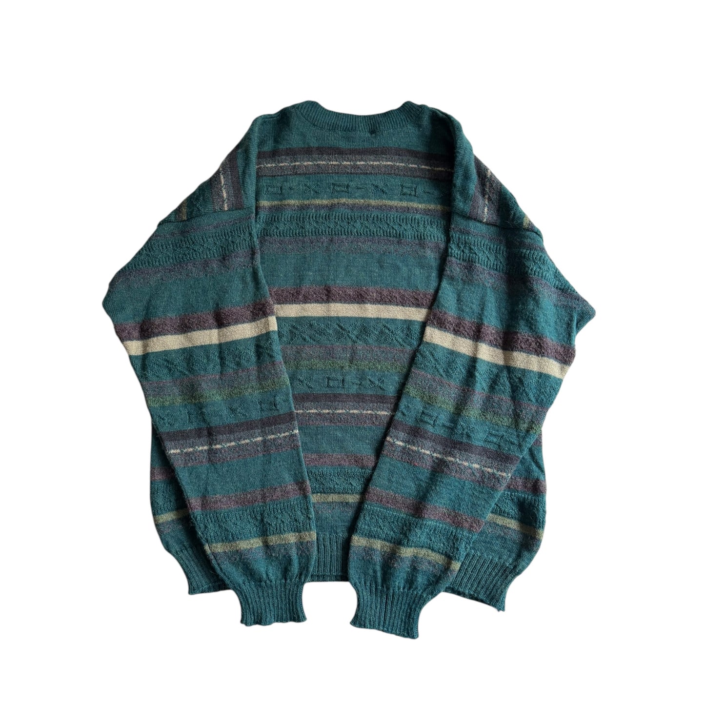 🧶 Pulover Vintage Verde-Albăstrui cu Model – Mărimea M