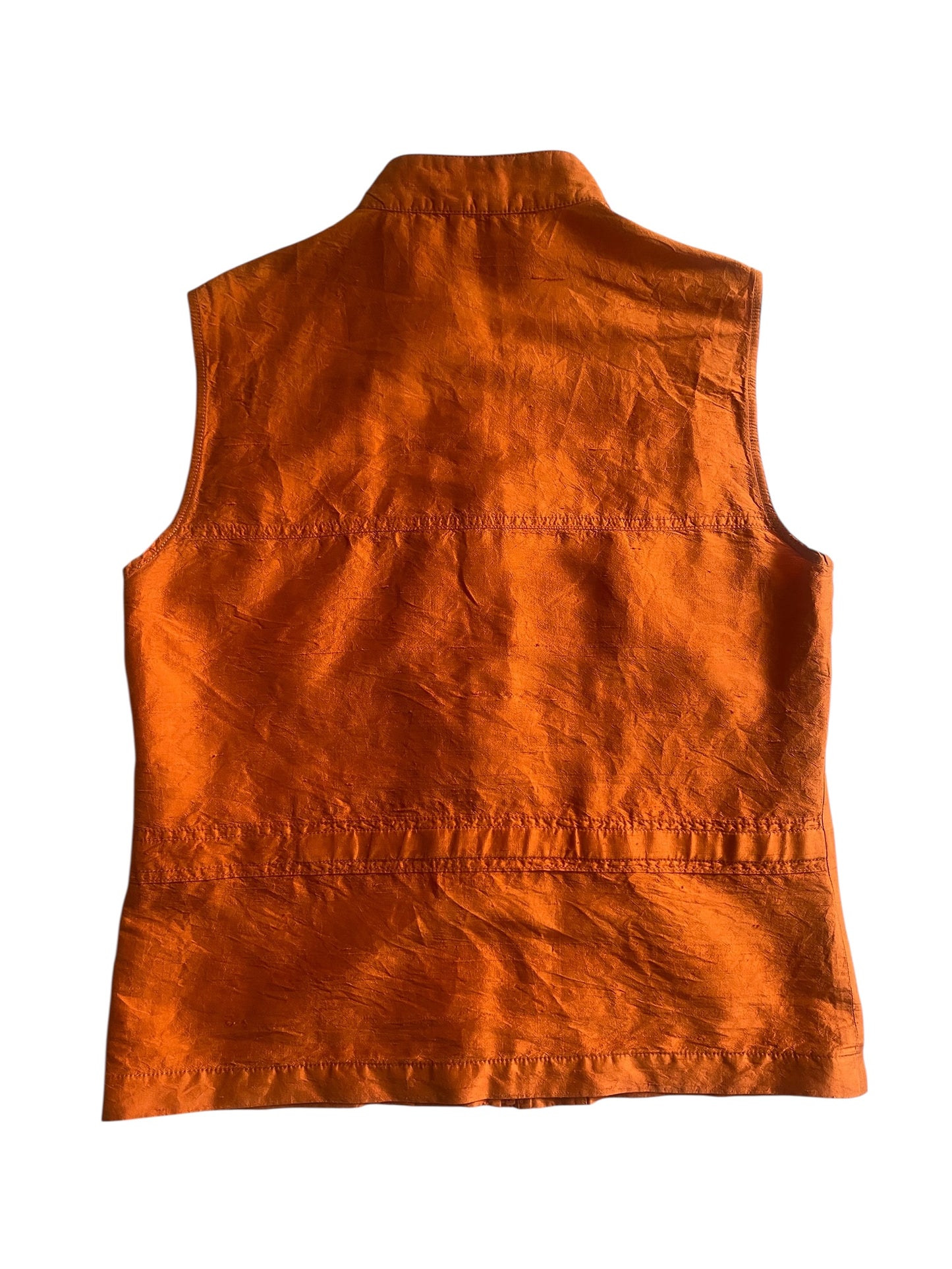 🍊 Top/Vest Y2K din Mătase Portocalie – Femei S/M – Made in Italy, Stil Archive