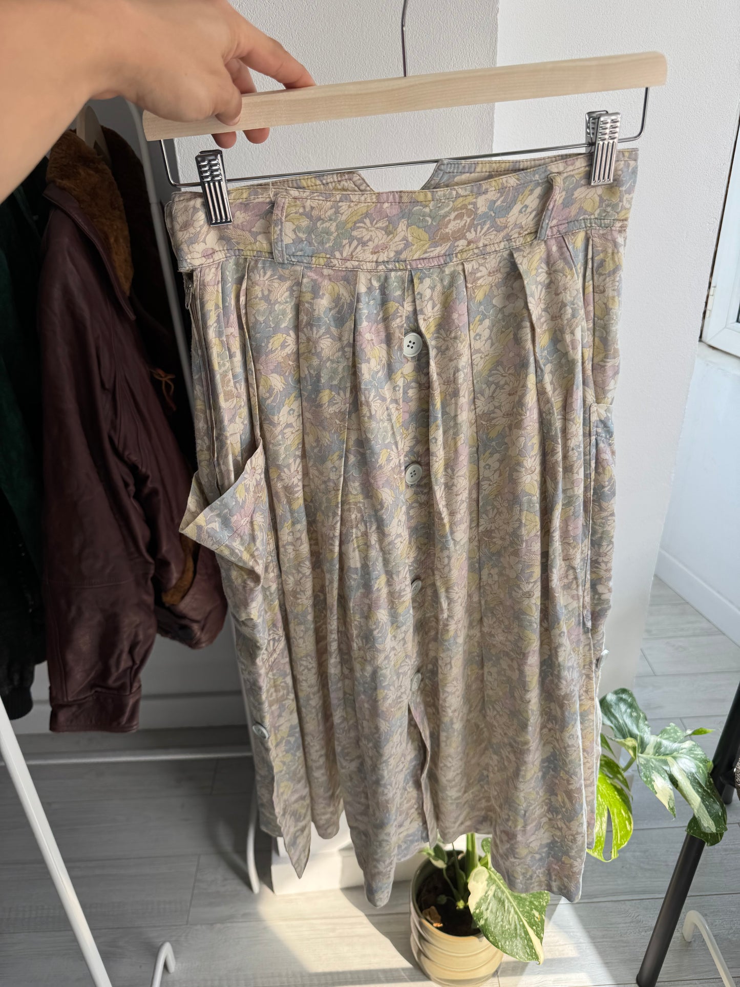 🌸 Fustă Vintage Floral Printed cu Buzunare Laterale – XS/S Damă