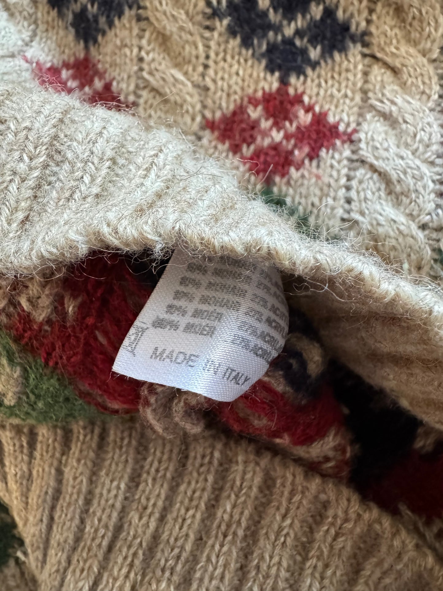 🧶 Pulover vintage cu model – lână, alpaca și mohair – mărimea M