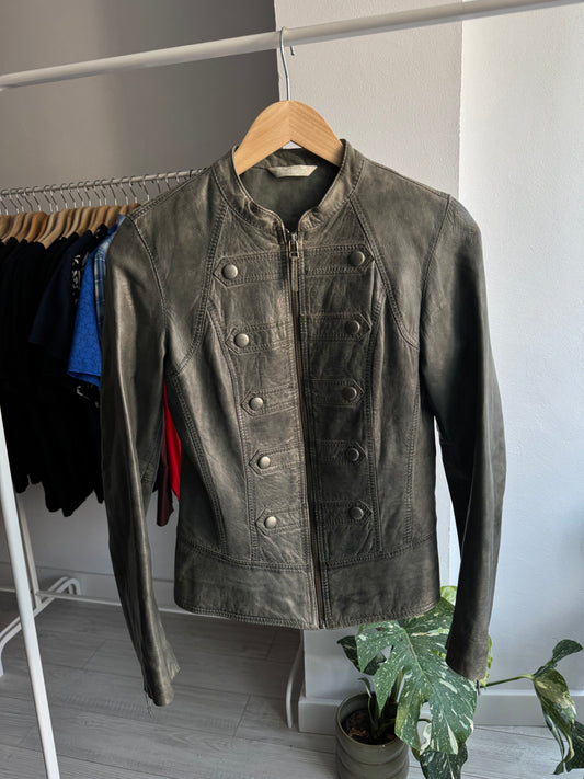 🏍️ Jachetă Piele Napoleon Style Y2K | Petrol Faded | Patină Naturală – S/M