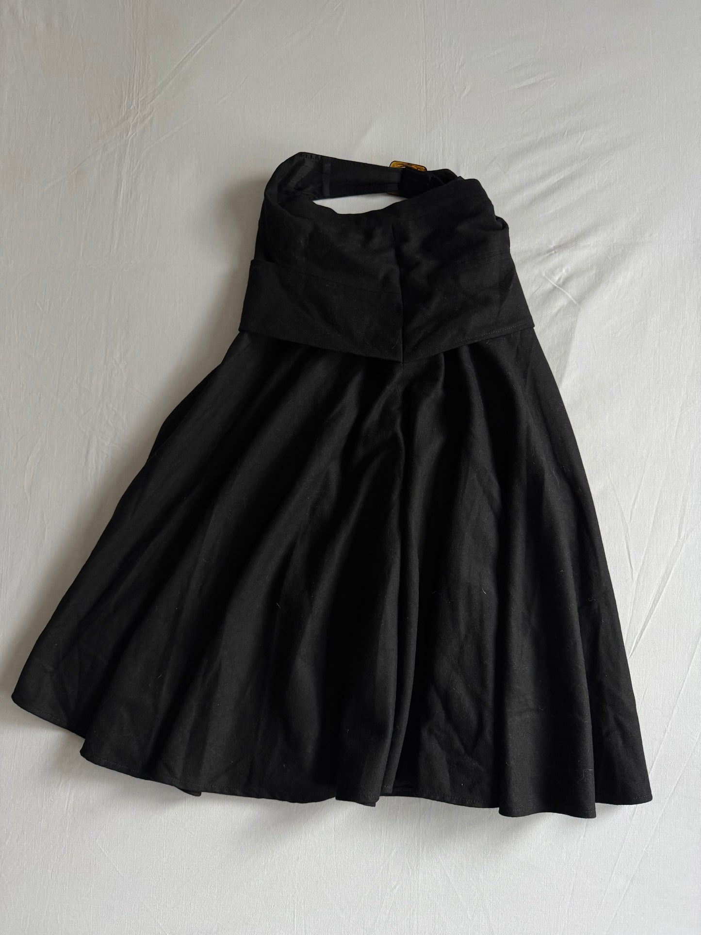 Fustă Vintage Plisată Neagră din Lână – S (IT 42)