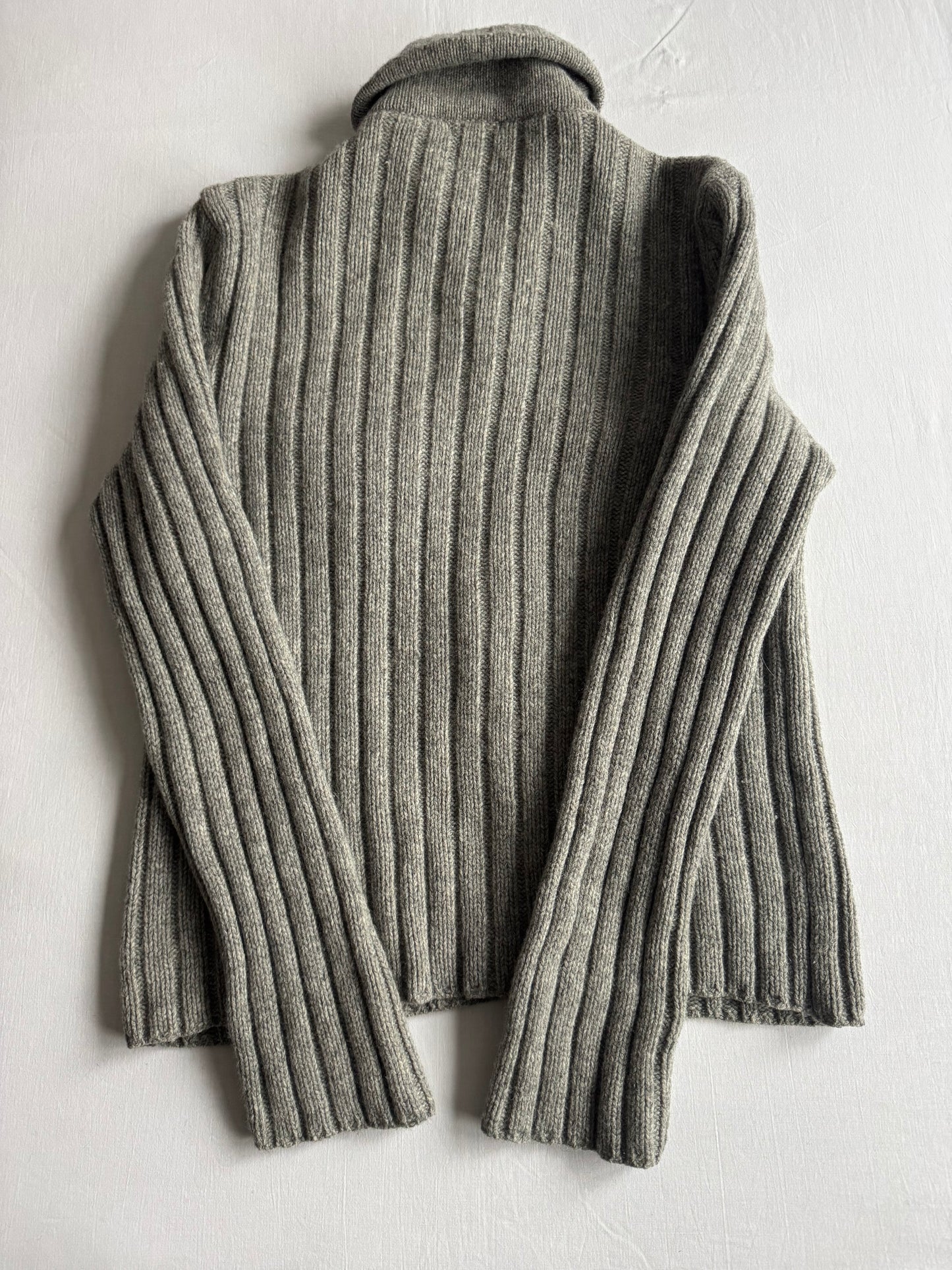 🧶 Cardigan Y2K Bărbați J.Crew Gri cu Fermoar din Lambswool – L