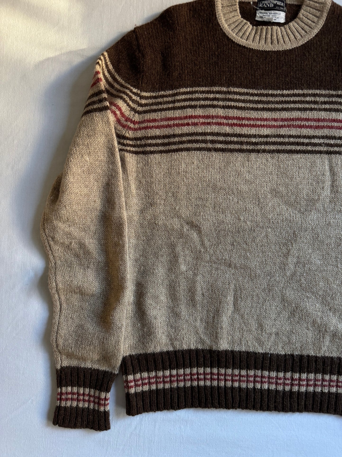 🧶 Pulover vintage 70’s cu dungi – mărimea L (Made in Hong Kong)