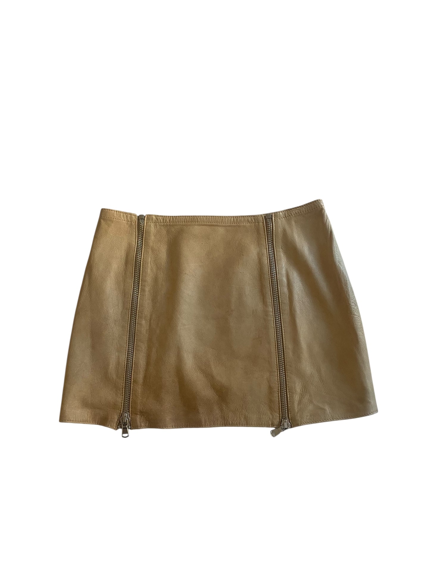 Y2K Twinset Cream Leather Zipped Skirt