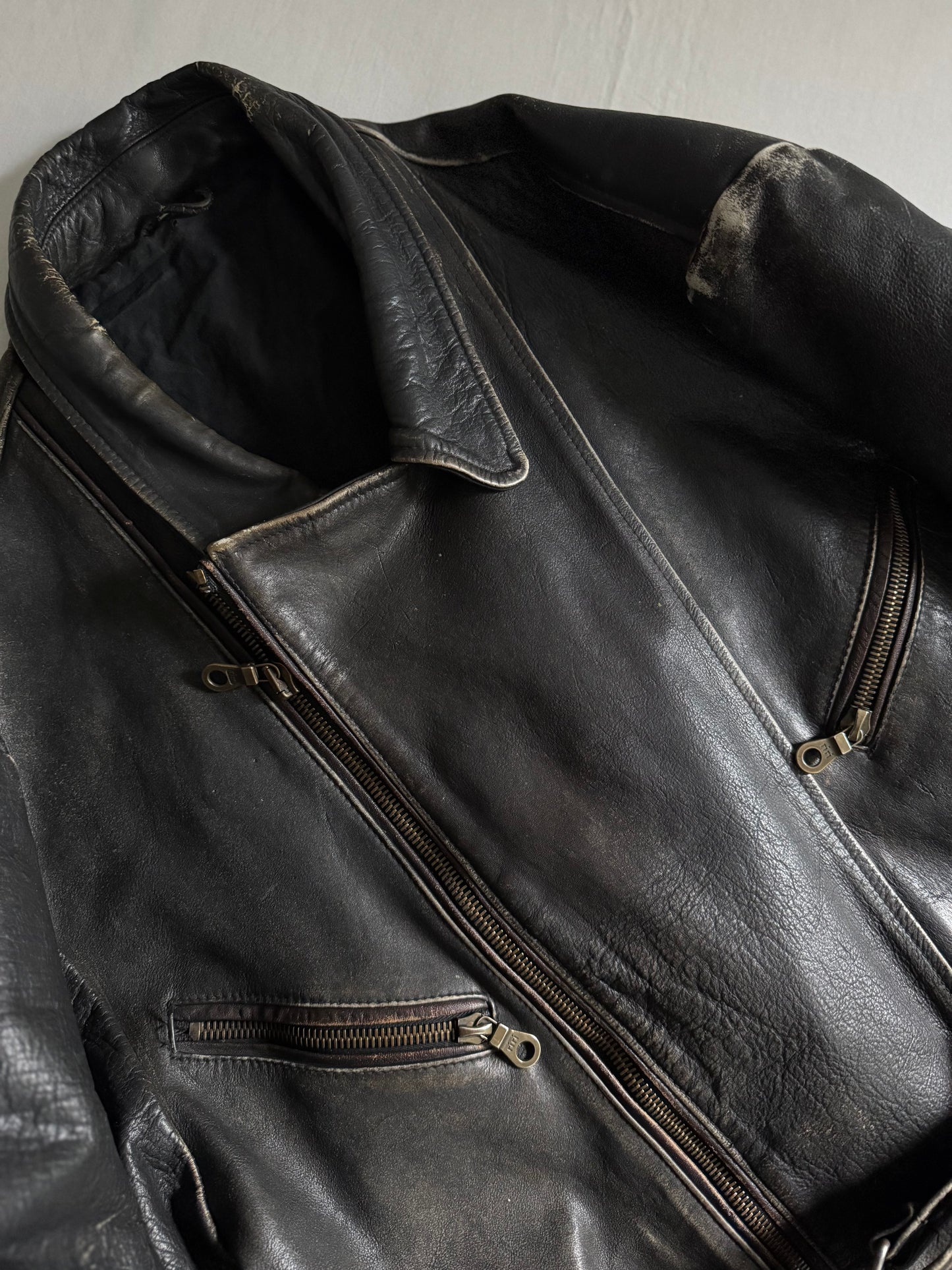 🏍️ Jachetă moto vintage din piele – mărimea L