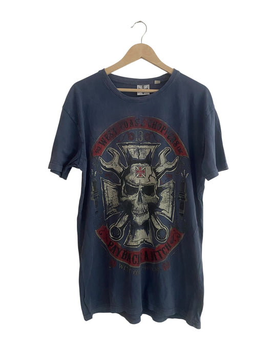 👕 Y2K Ocean Blue West Coast Customs Skull Graphic Tee