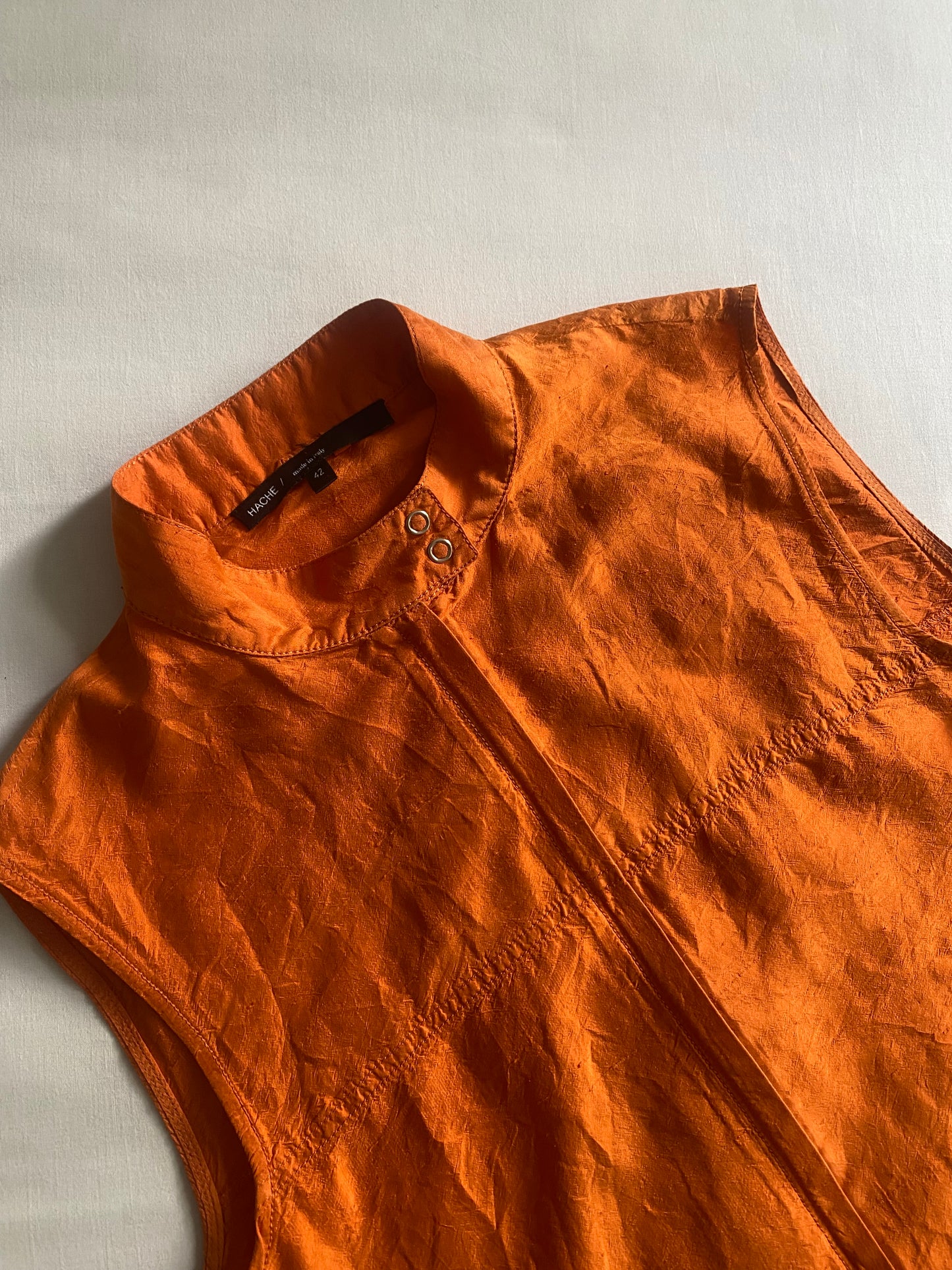 🍊 Top/Vest Y2K din Mătase Portocalie – Femei S/M – Made in Italy, Stil Archive