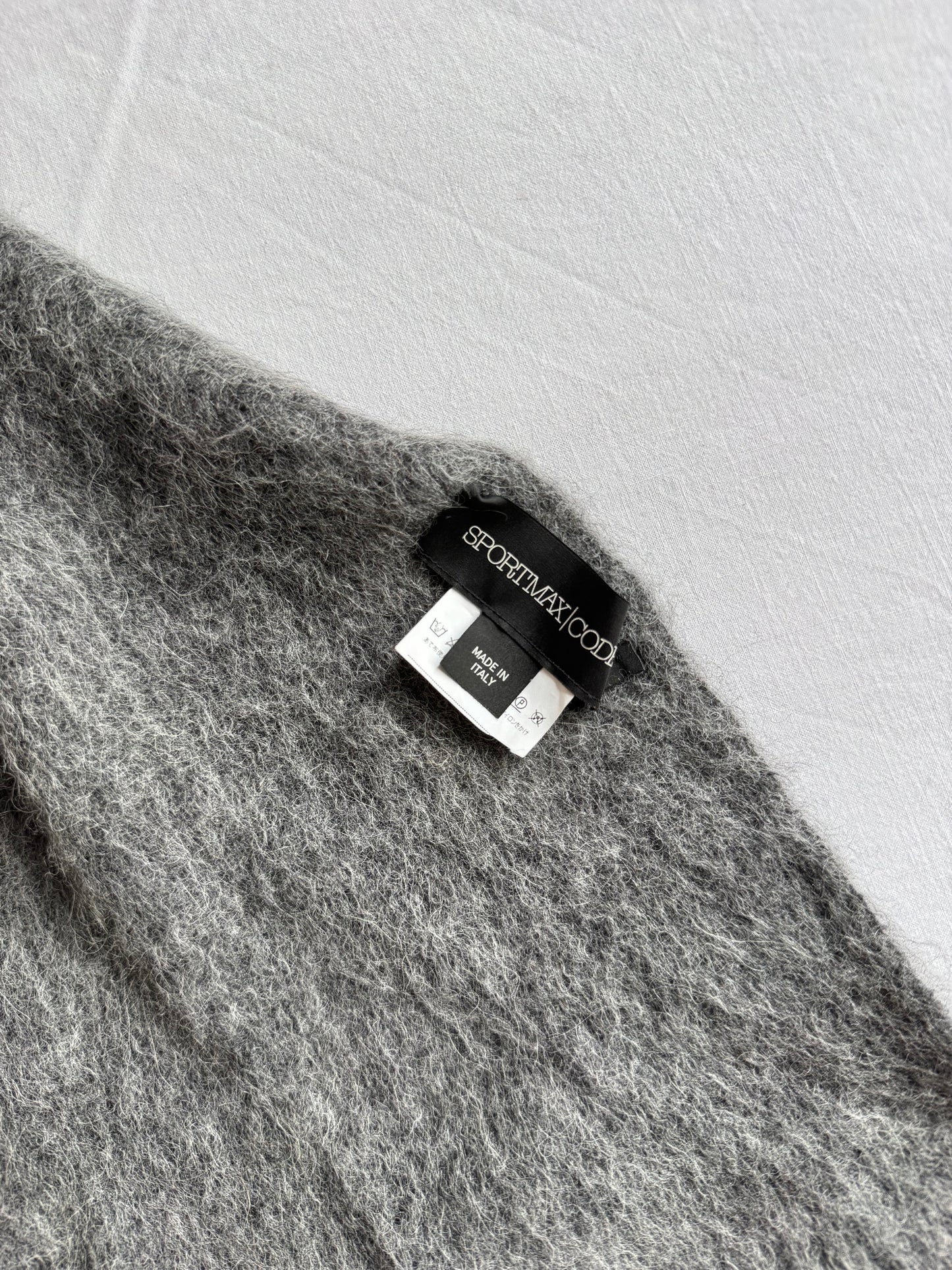 🧣 Fular Sportmax Gri cu Dungi Albastre / Amestec Alpaca (Made in Italy)