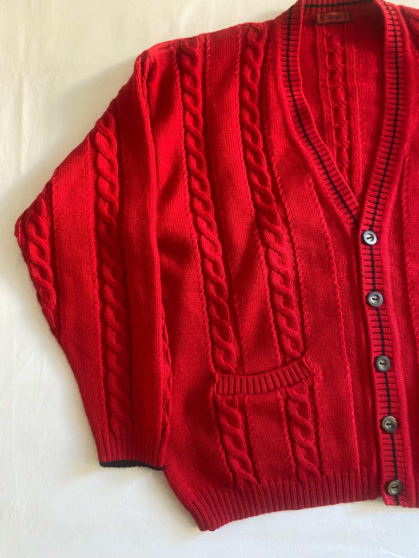 Cardigan Vintage Ferrari – 100% Lână – Roșu – Made in Italy – Mărime XL
