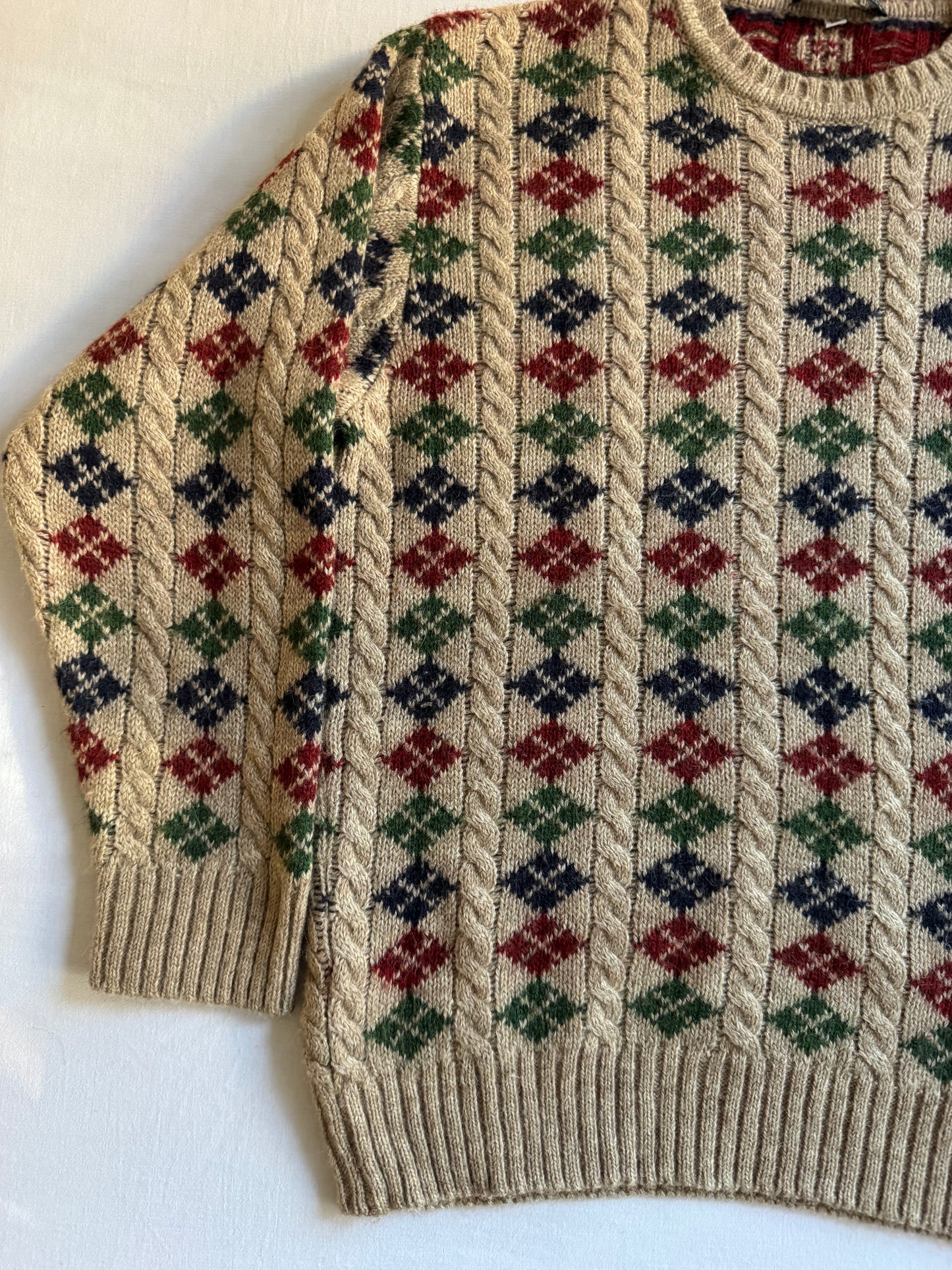 🧶 Pulover vintage cu model – lână, alpaca și mohair – mărimea M