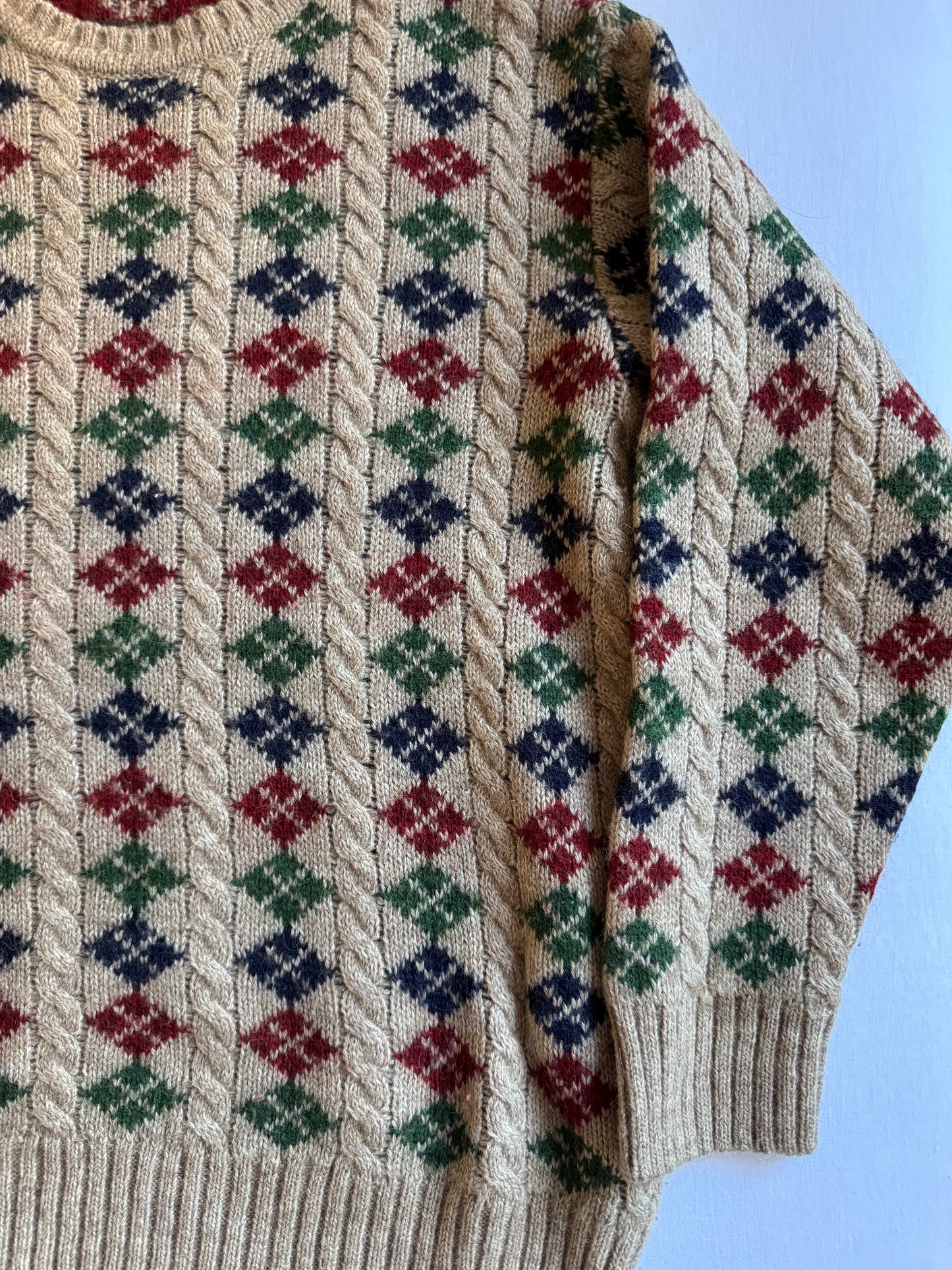 🧶 Pulover vintage cu model – lână, alpaca și mohair – mărimea M