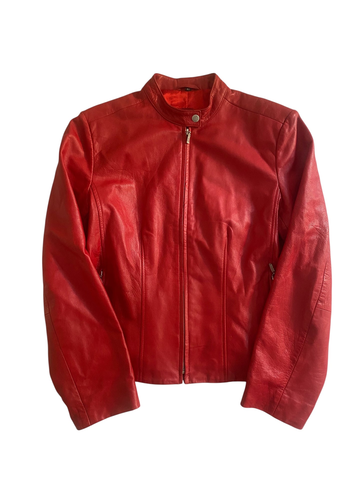 Jachetă Vintage Y2K din Piele Roșie – Mărime 44 (Femei)