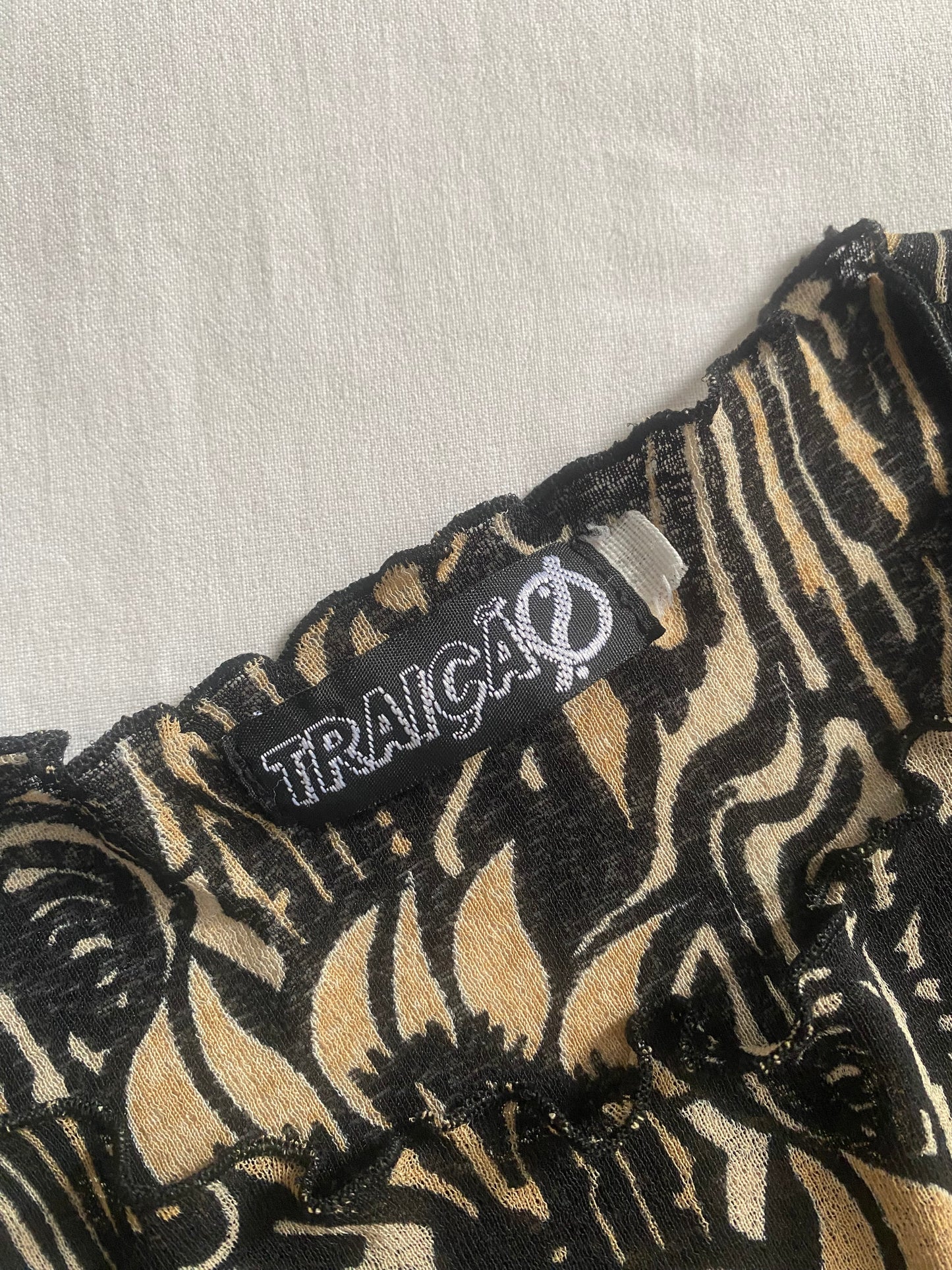 🖤 Top Vintage Mesh cu Mâneci Lungi – Print Abstract, Mărime L