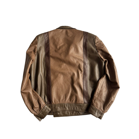 🏍️ Geacă vintage biker din piele / Maro & Olive (Women’s L)