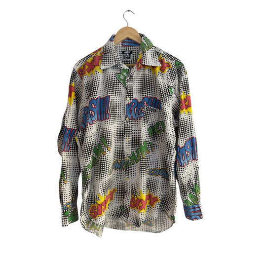 👕 Cămașă Energie cu imprimeu all-over alb-negru – Mărimea L – Made in Italy