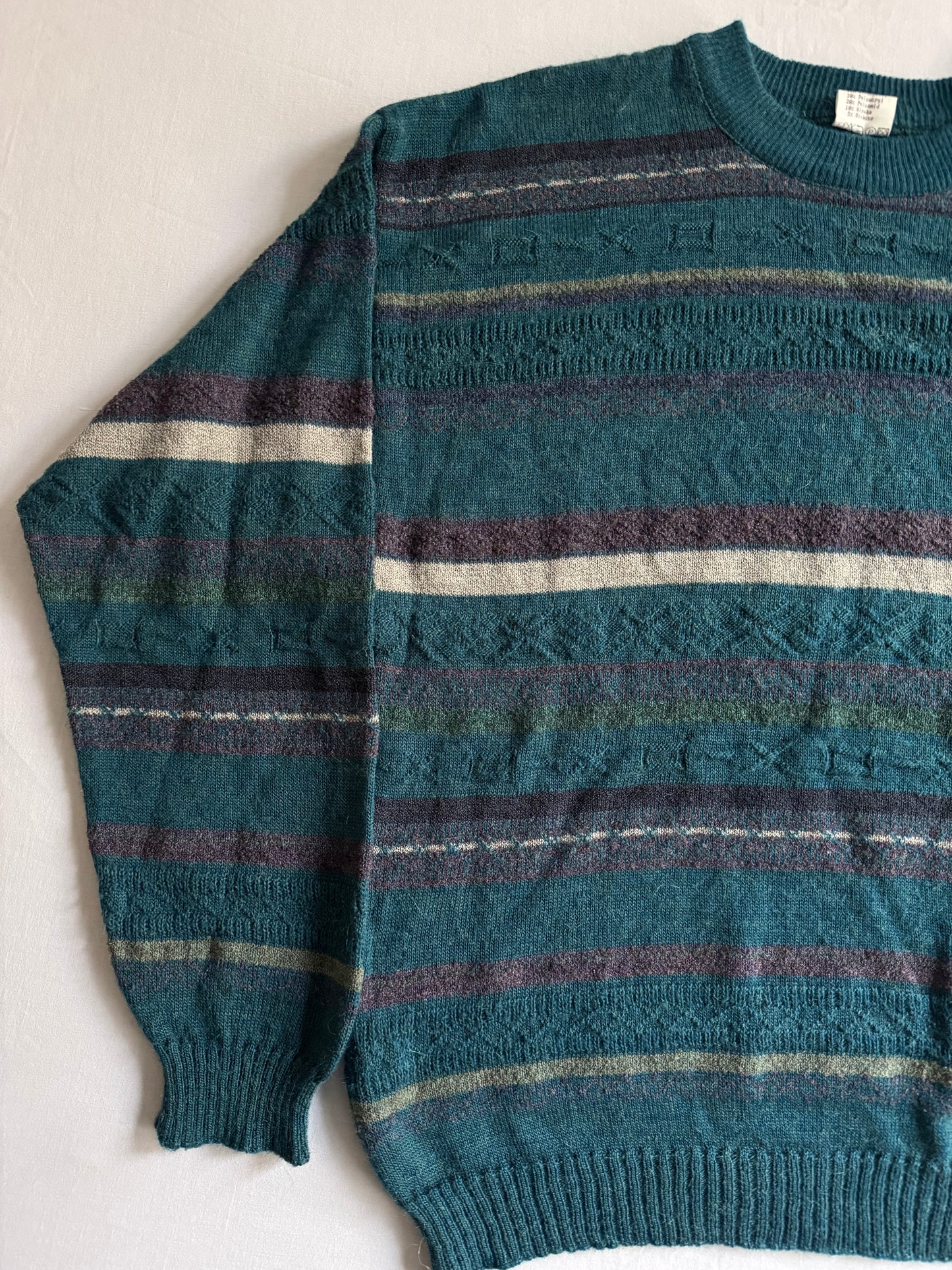 🧶 Pulover Vintage Verde-Albăstrui cu Model – Mărimea M