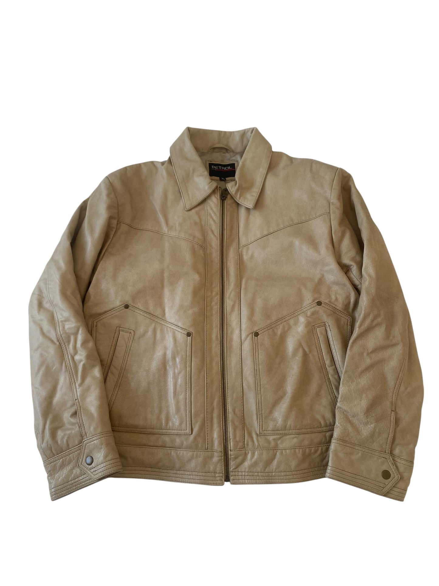 Geacă vintage din piele crem – Mărimea XL – Bărbați – Anii ’90