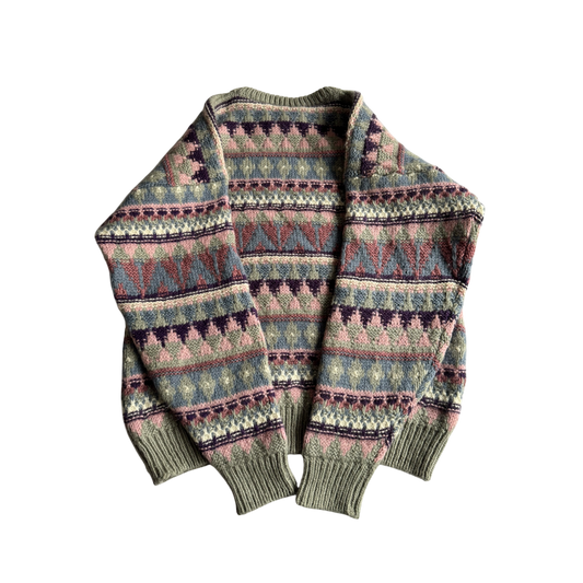 🧶 Pulover Vintage Bărbați cu Model Etnic din Lână Virgină – XL