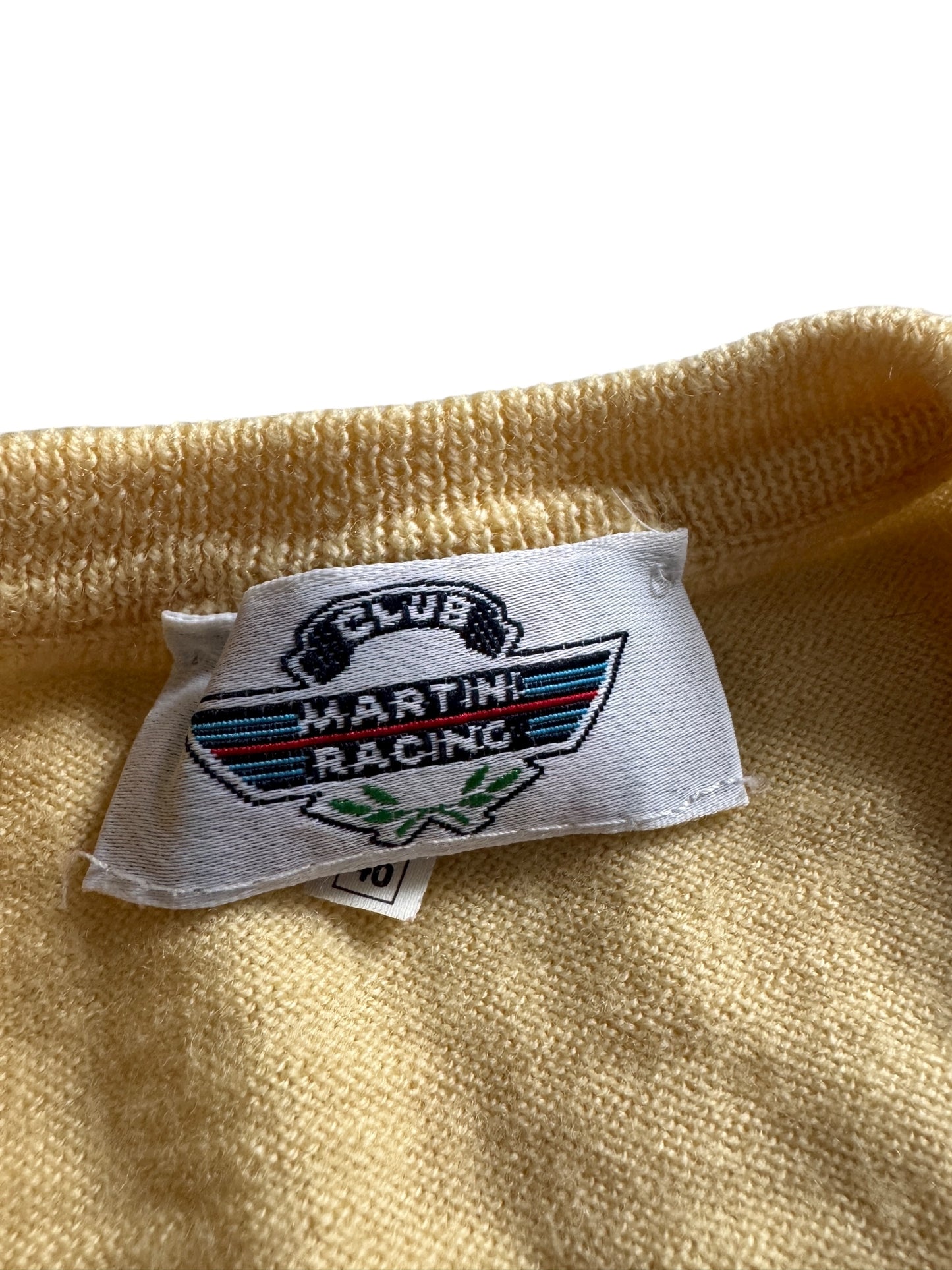 🏁 🍋 Pulover Vintage Martini Racing – Yellow V-Neck – 100% Merino Superfine – Made in Italy – Men’s S
