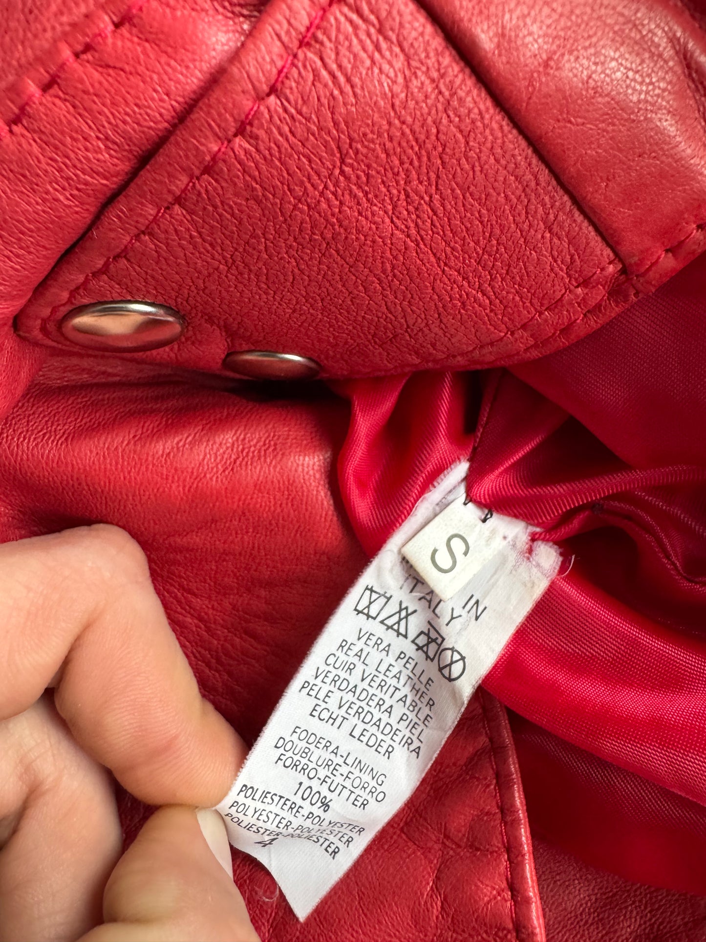 🍒 Jachetă Y2K Cafe Racer Roșie din Piele – S Damă