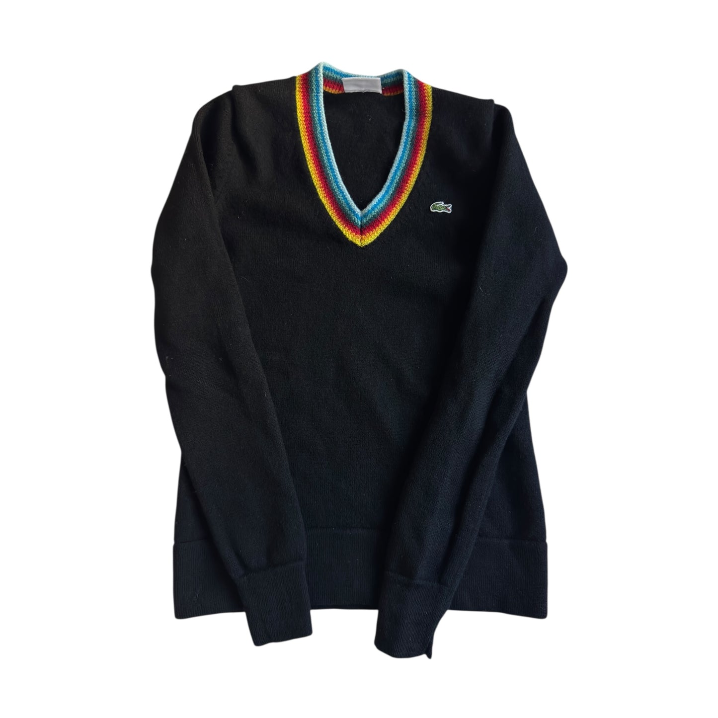 🐊 🧶 Pulover vintage Lacoste V-neck negru – mărimea S femei
