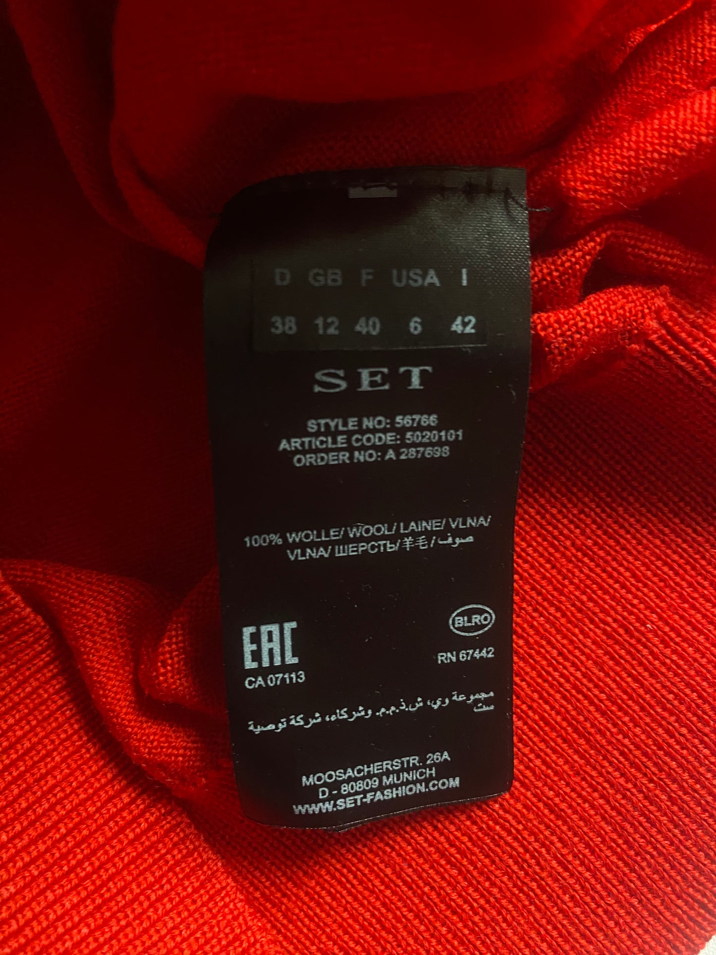 🍒 🐑 Pulover Roşu – Scripted – Lână Merinos – EU 38