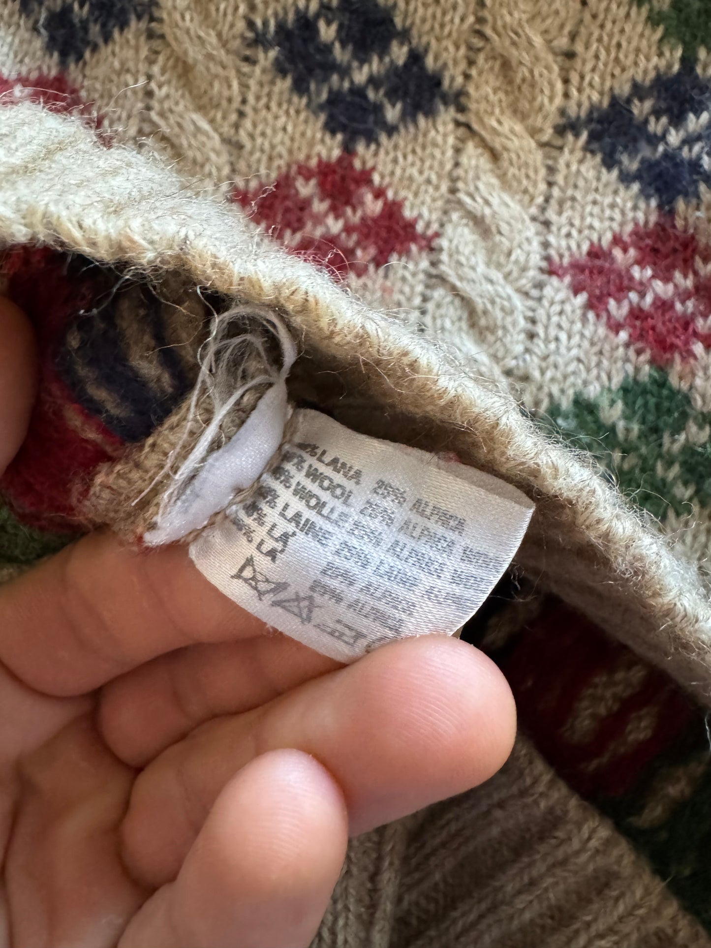 🧶 Pulover vintage cu model – lână, alpaca și mohair – mărimea M