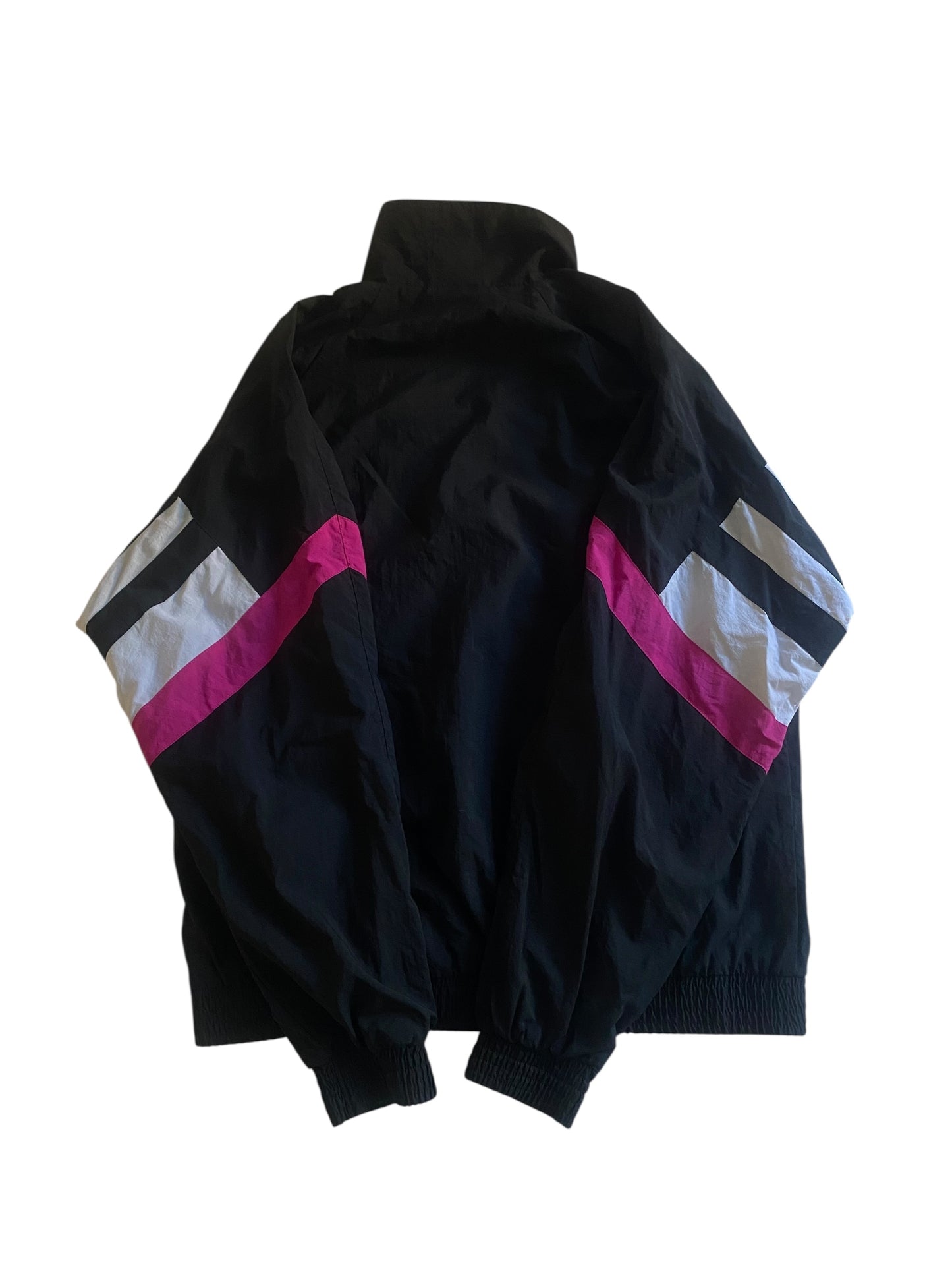 Geacă Windbreaker Vintage Adidas Anii ’80 – Negru/Alb/Roz – Mărime M/L (fit boxy M)