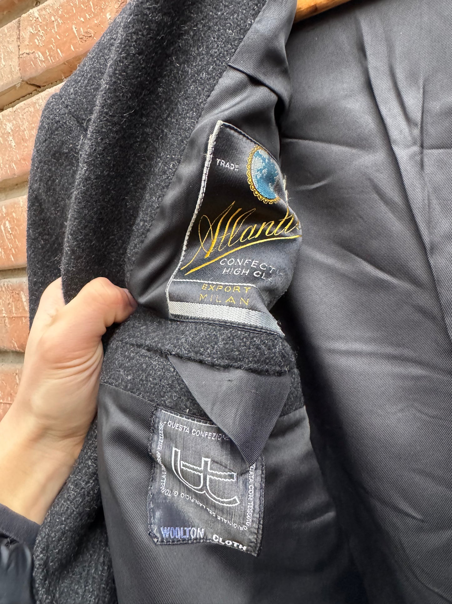 🧥 Palton Vintage Negru din Lână Woolton – Aprox. M/L Bărbați