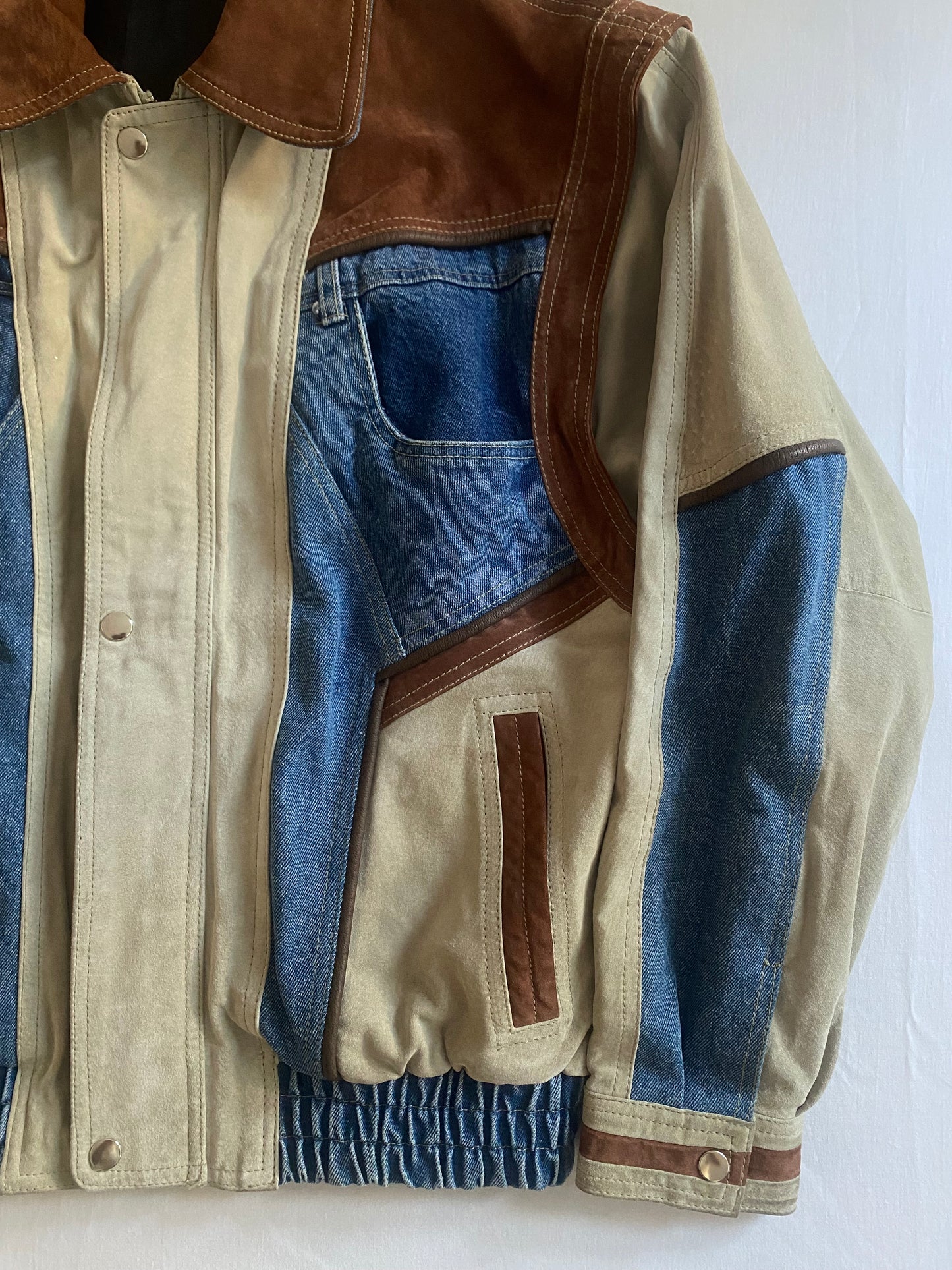 Jachetă Vintage Suede & Denim – Mâneci Detașabile – Mărime 48 (M, Oversized/Boxy Fit)