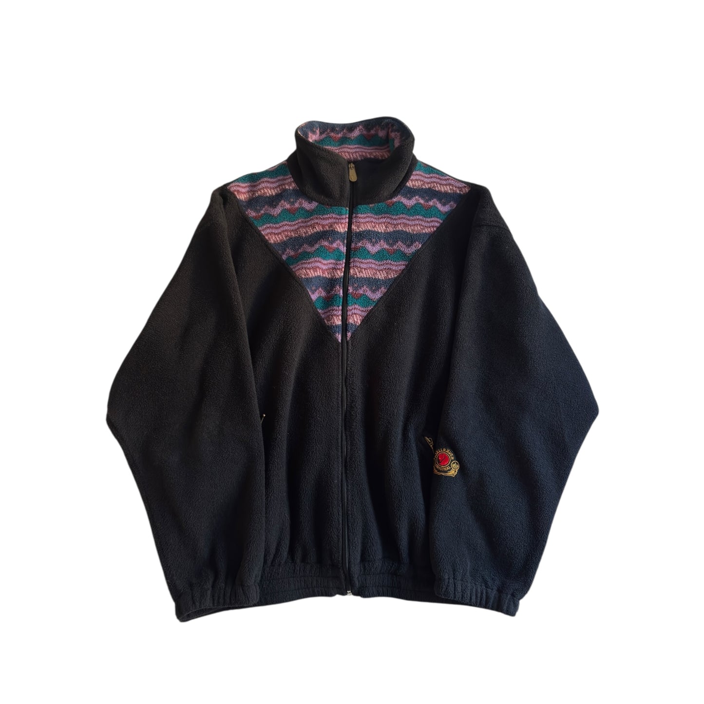 🦊 Fleece vintage Fjällräven cu imprimeu abstract – mărimea XL