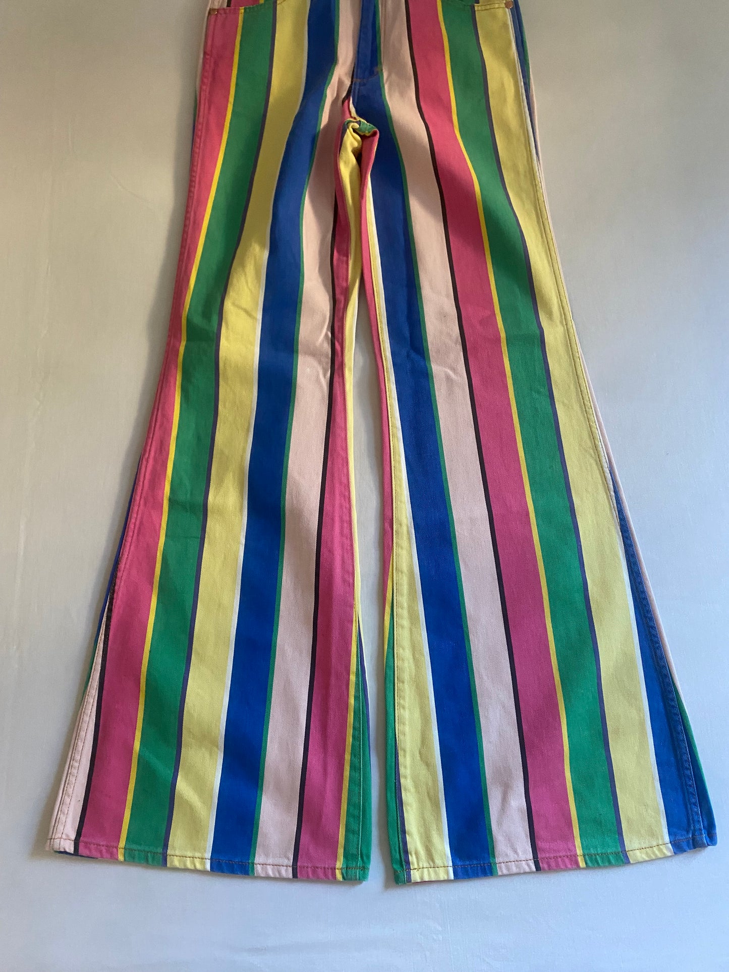 🍭 Jeanși Wrangler – Striped Colourful – High Rise Flared – W27 L34 – NWT