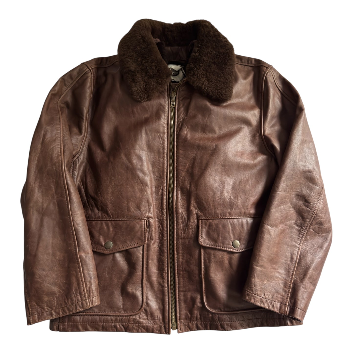 🧥 Geacă Vintage din Piele Maro cu Guler și Căptușeală Detasabilă din Faux Shearling – Mărime M (Made in Italy)