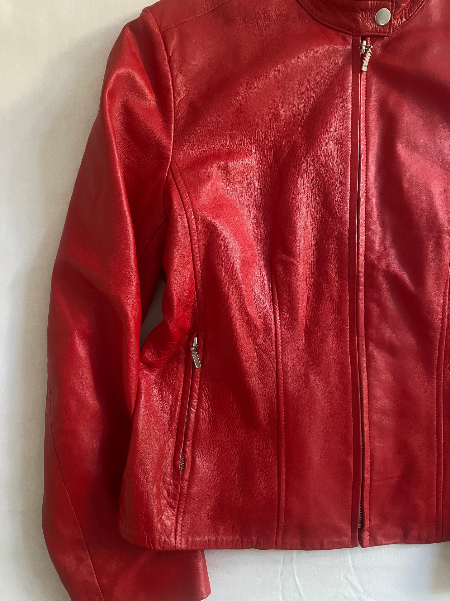 Jachetă Vintage Y2K din Piele Roșie – Mărime 44 (Femei)