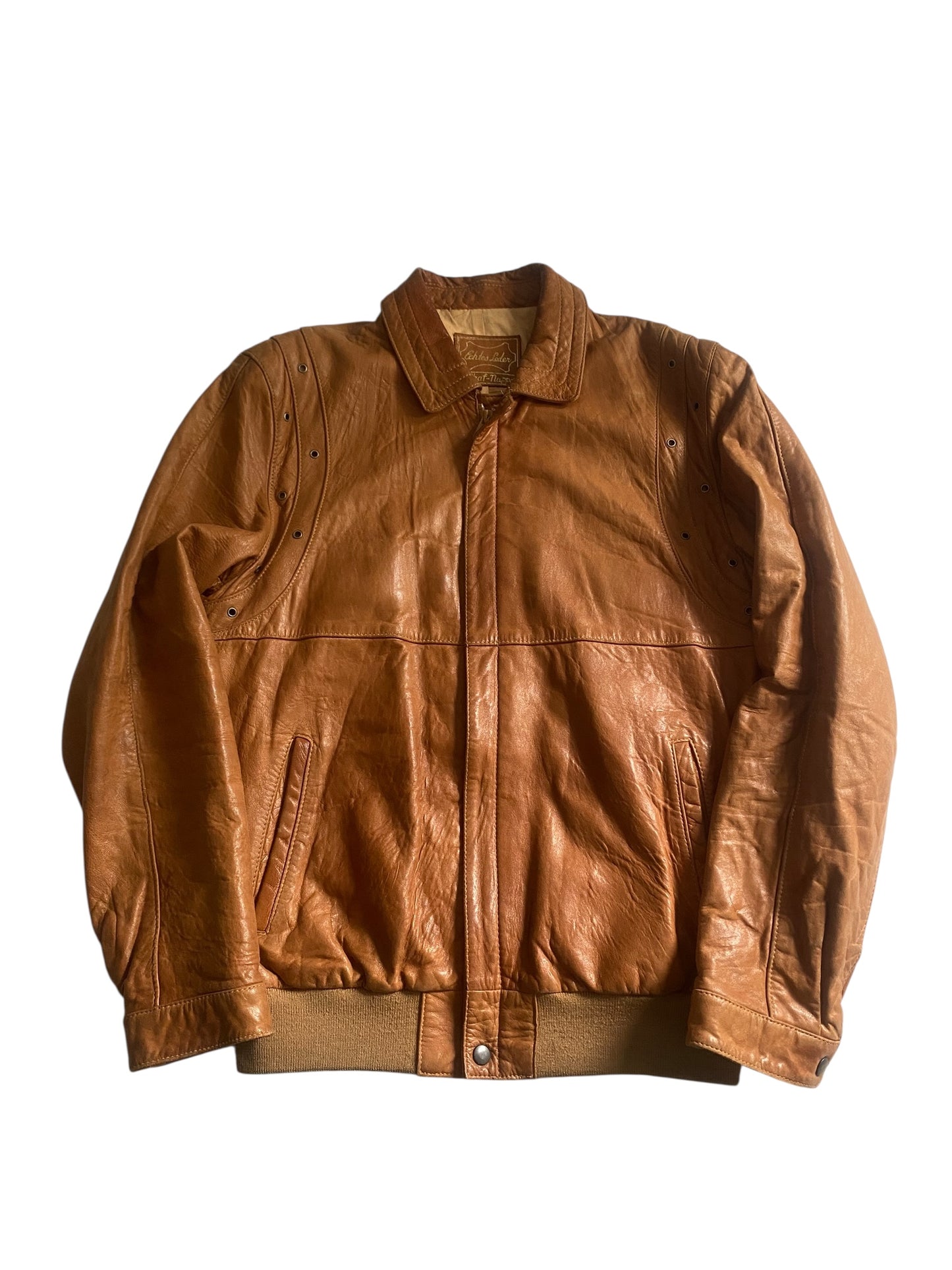 🧥 Jachetă Vintage din Piele de Oaie și Miel – Maro – Mărime L