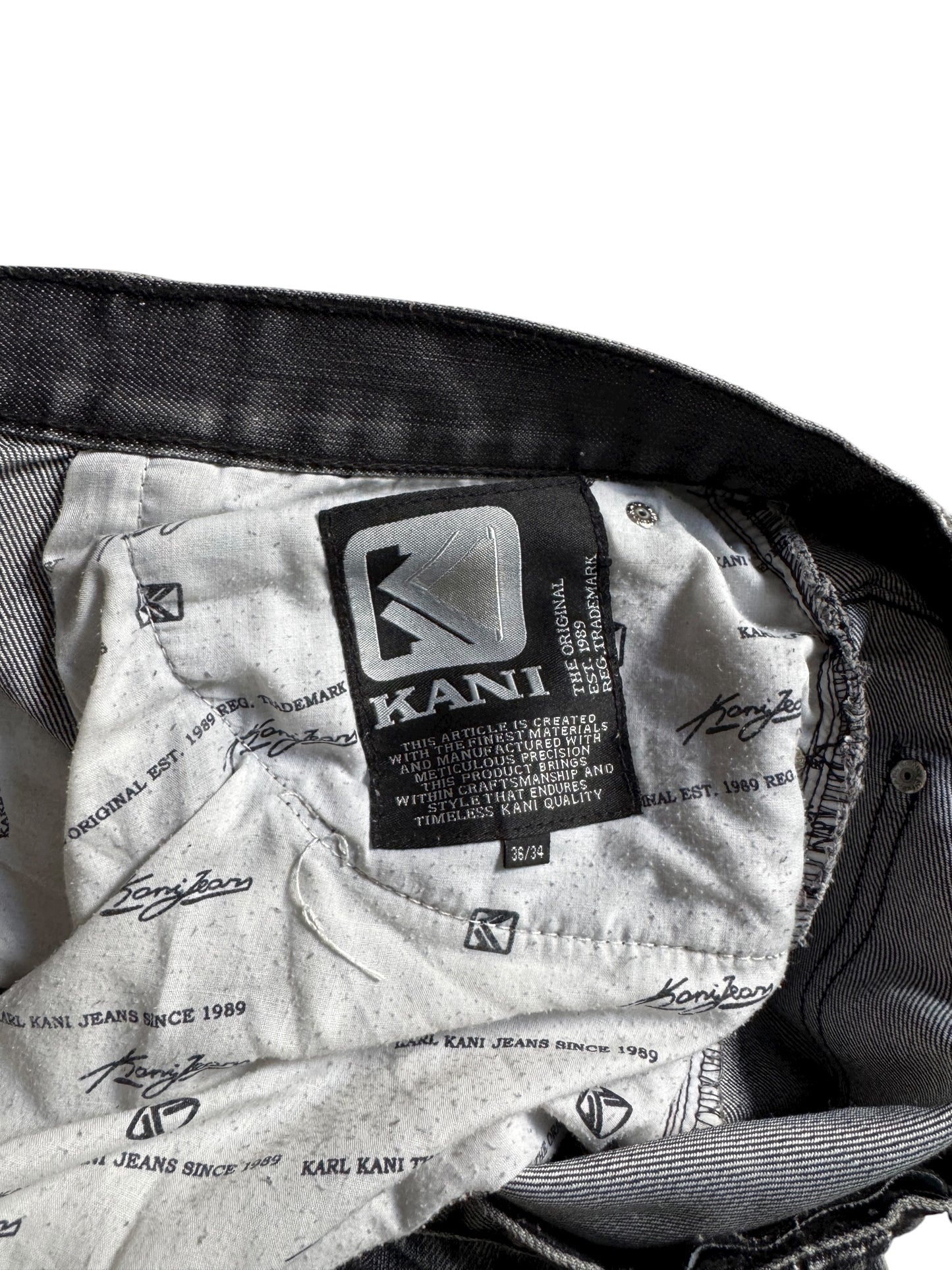 🎙️ Y2K Karl Kani Washed Black Baggy Jeans – W36 x L34 – Embroidered & Printed Details