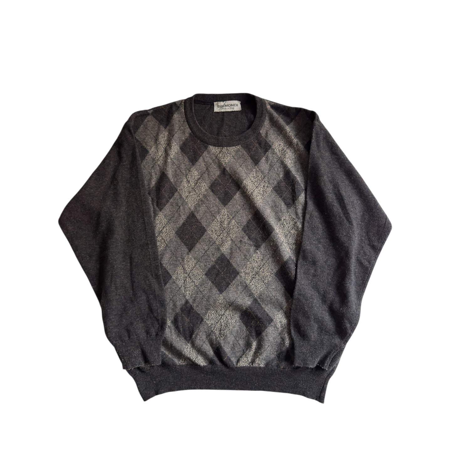 🧶 Pulover Vintage Gri Închis cu Model Argyle – Mărimea M