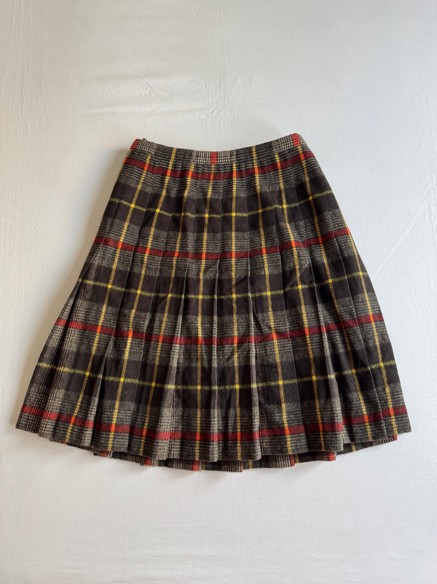 🪃 Fustă Vintage Plisată din Lână cu Print Tartan – aprox. M