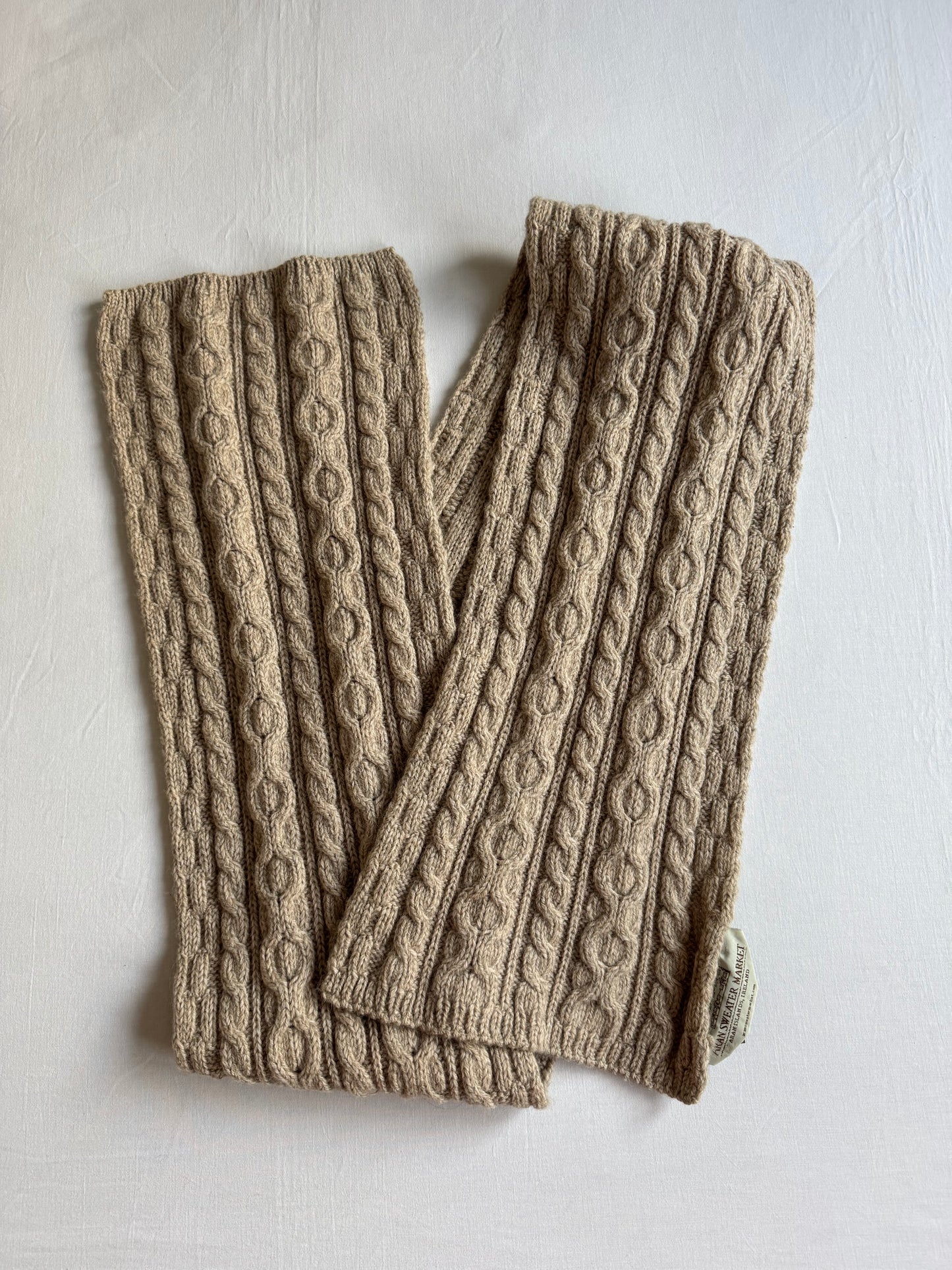 🧣 Fular Vintage Aran Sweater Market Oatmeal Brown din Lână Merino