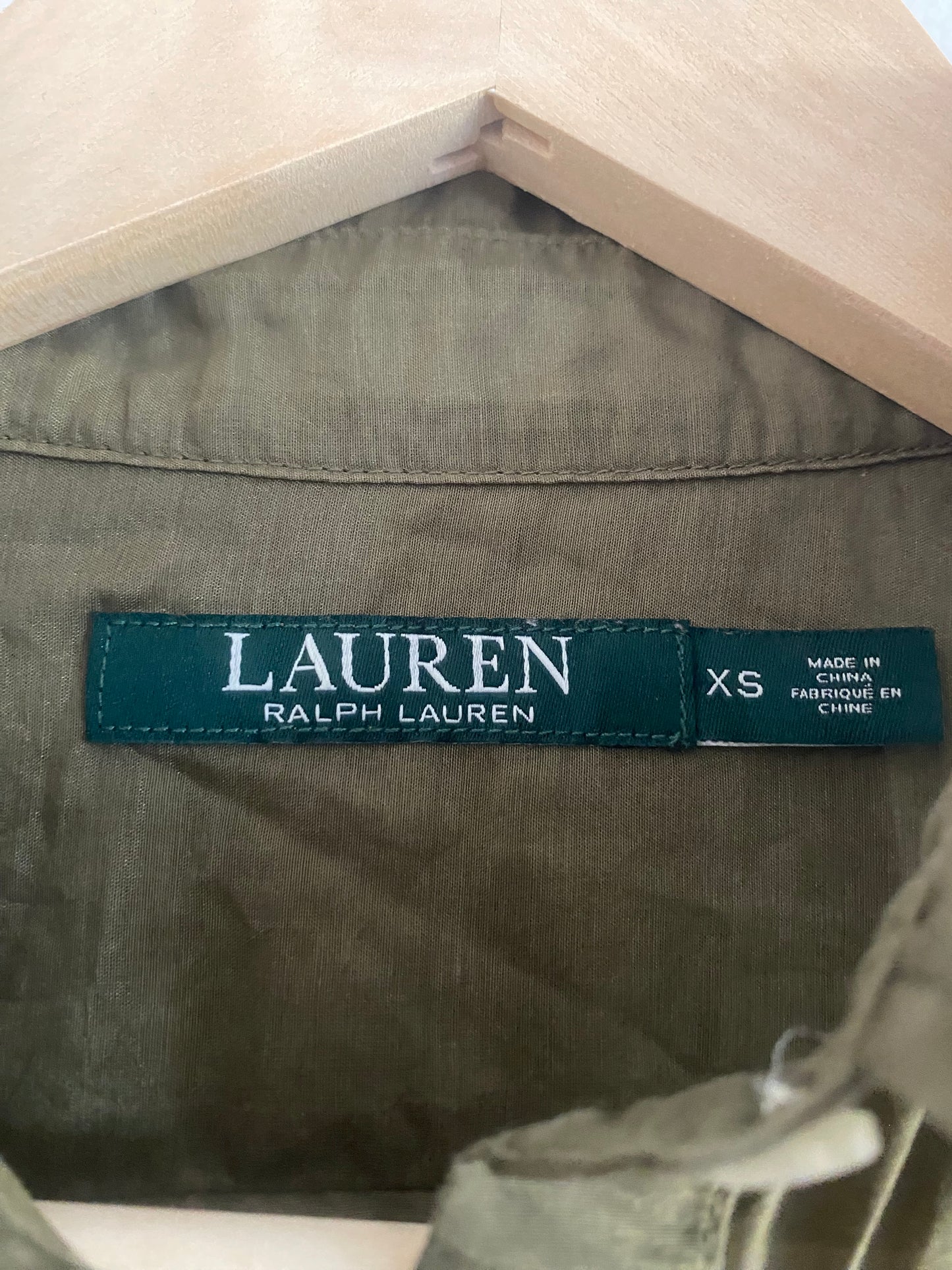 Cămașă Vintage Lauren by Ralph Lauren – Dark Olive – Bumbac & Mătase – Mărime XS