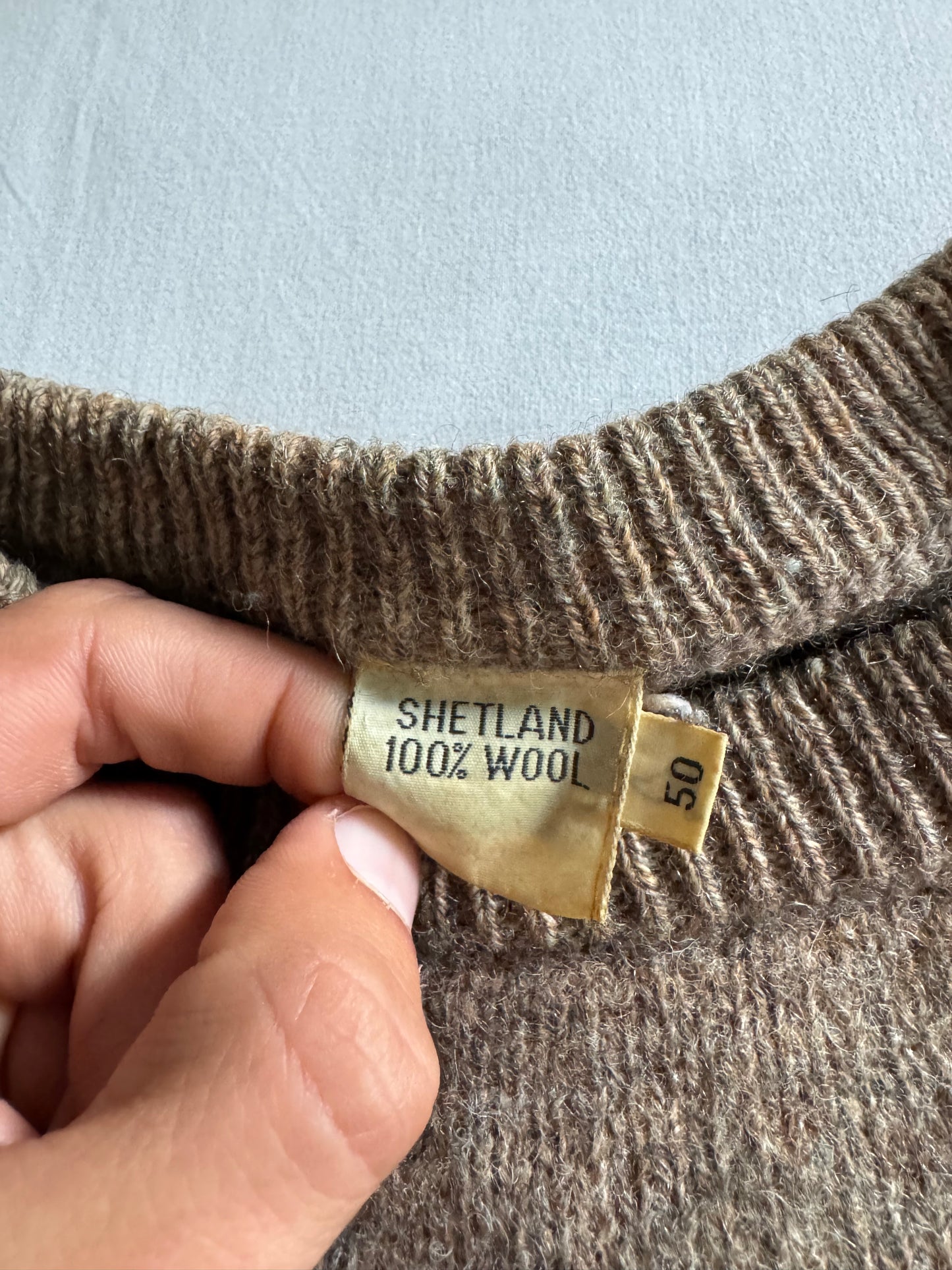 š Vintage Oatmeal Shetland Wool Jumper ā Menās L ā 100% Pure Wool