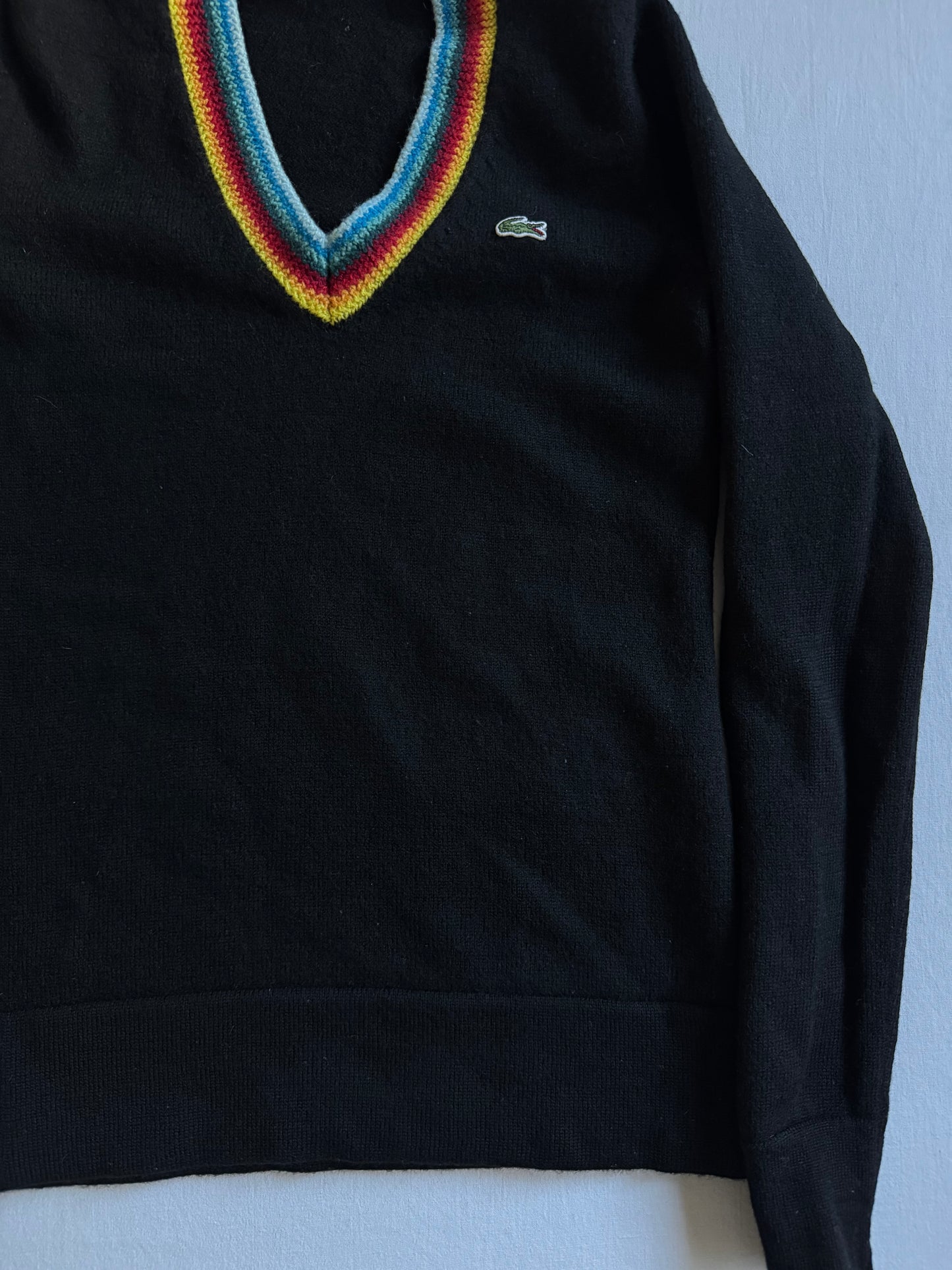 🐊 🧶 Pulover vintage Lacoste V-neck negru – mărimea S femei