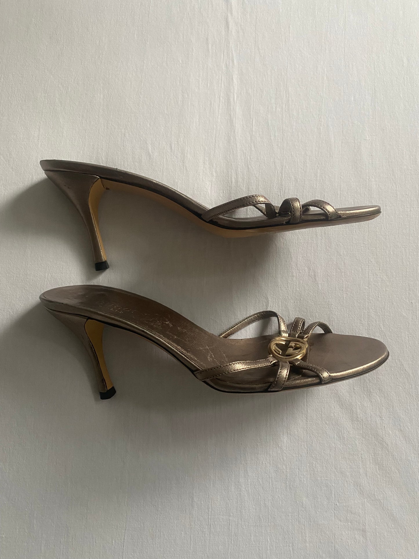 Vintage Gucci Double G Strappy Metallic Leather Sandal