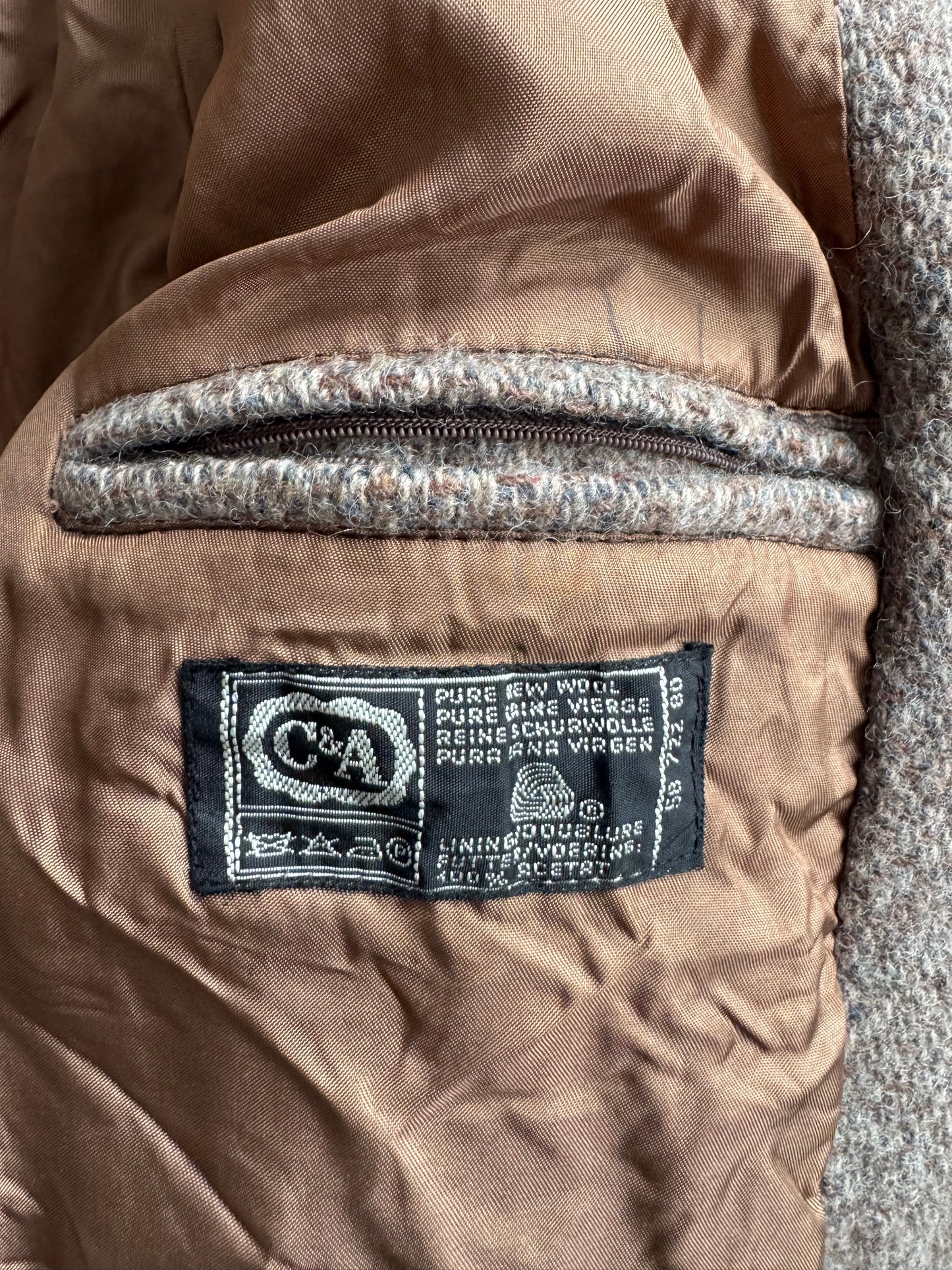🧥 Jachetă Vintage Tip Bomber Texturată din Lână Virgină pentru Bărbați – L (EU 52)